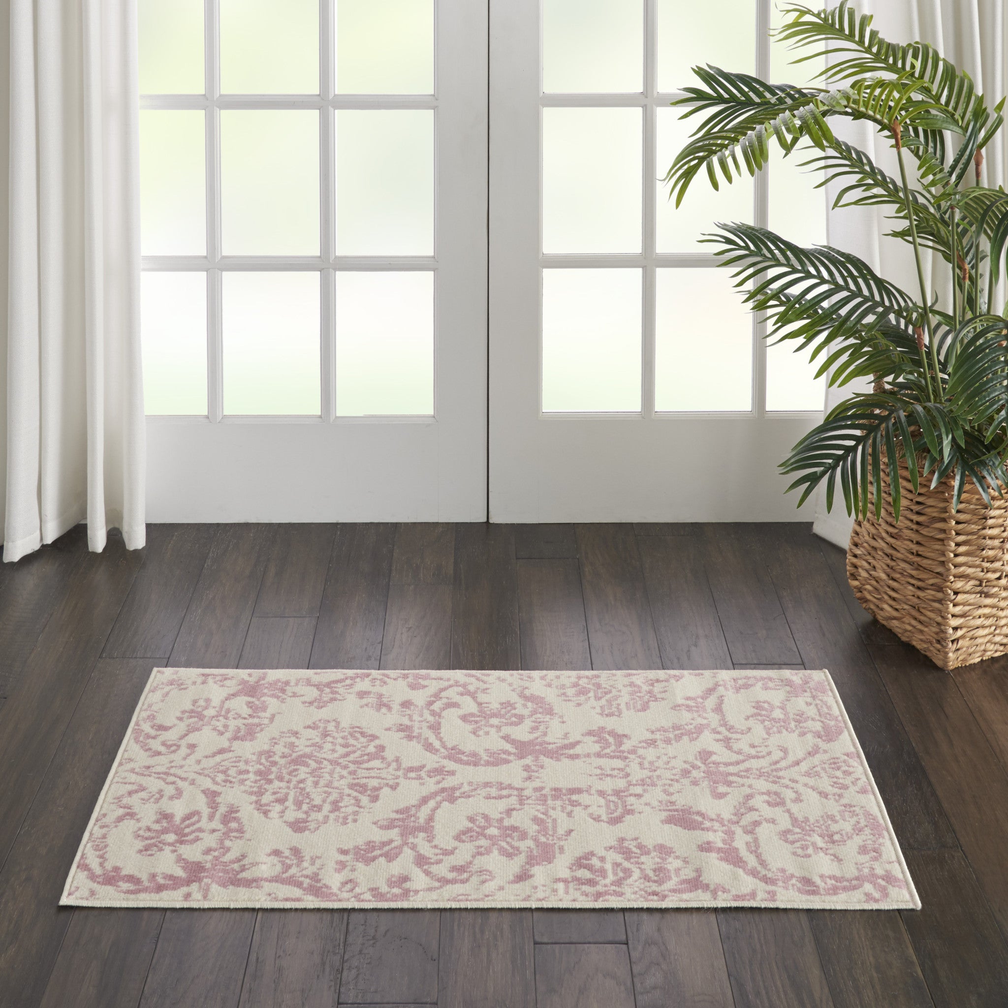 2' X 4' Cream Damask Power Loom Area Rug-4