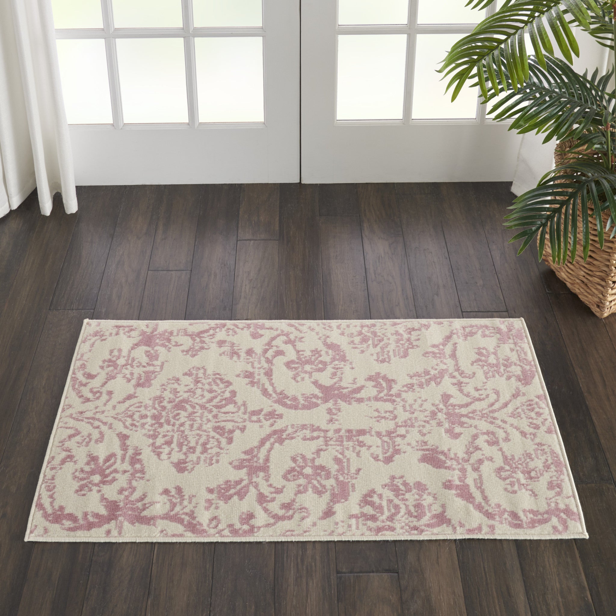 2' X 4' Cream Damask Power Loom Area Rug-3