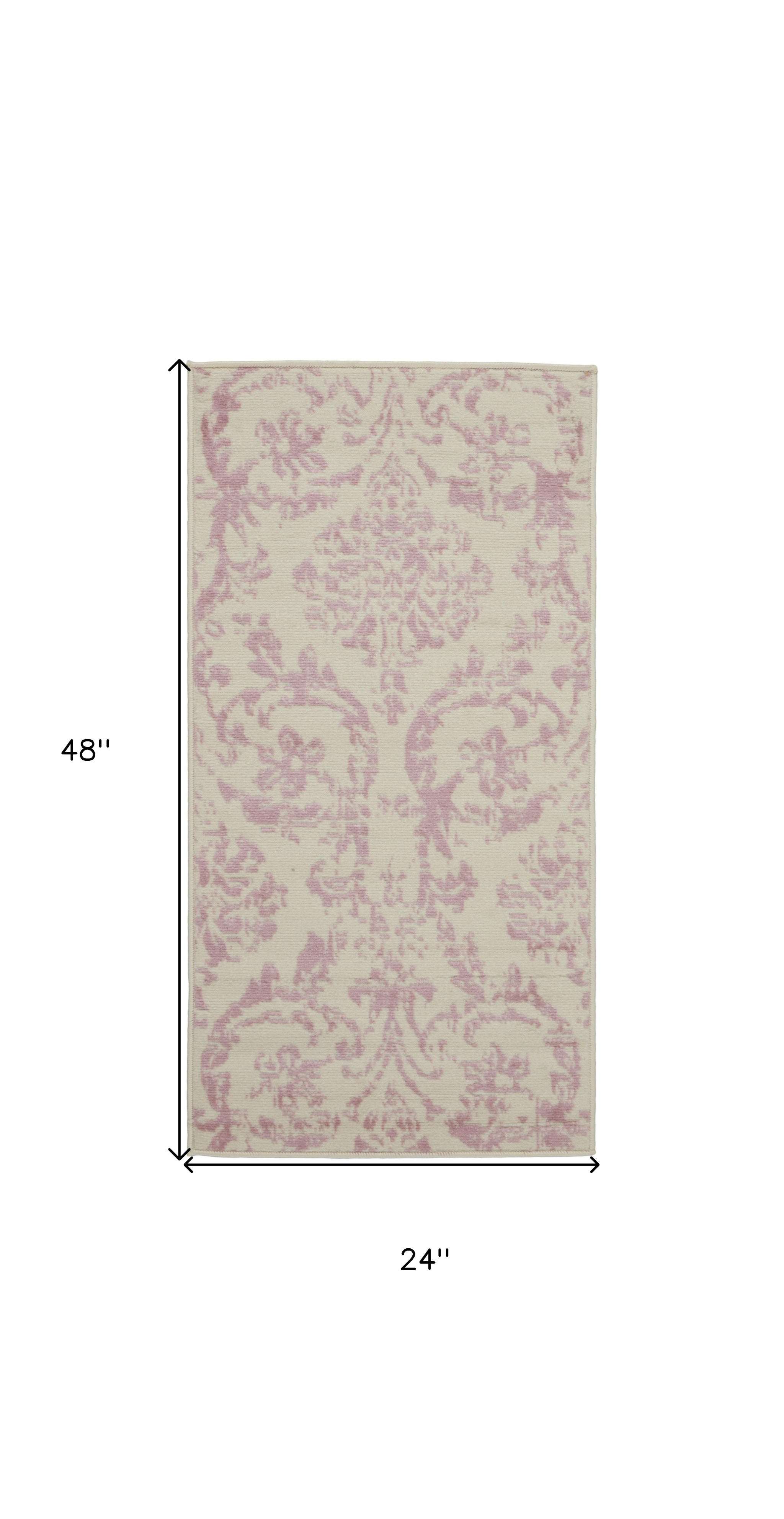 2' X 4' Cream Damask Power Loom Area Rug-5