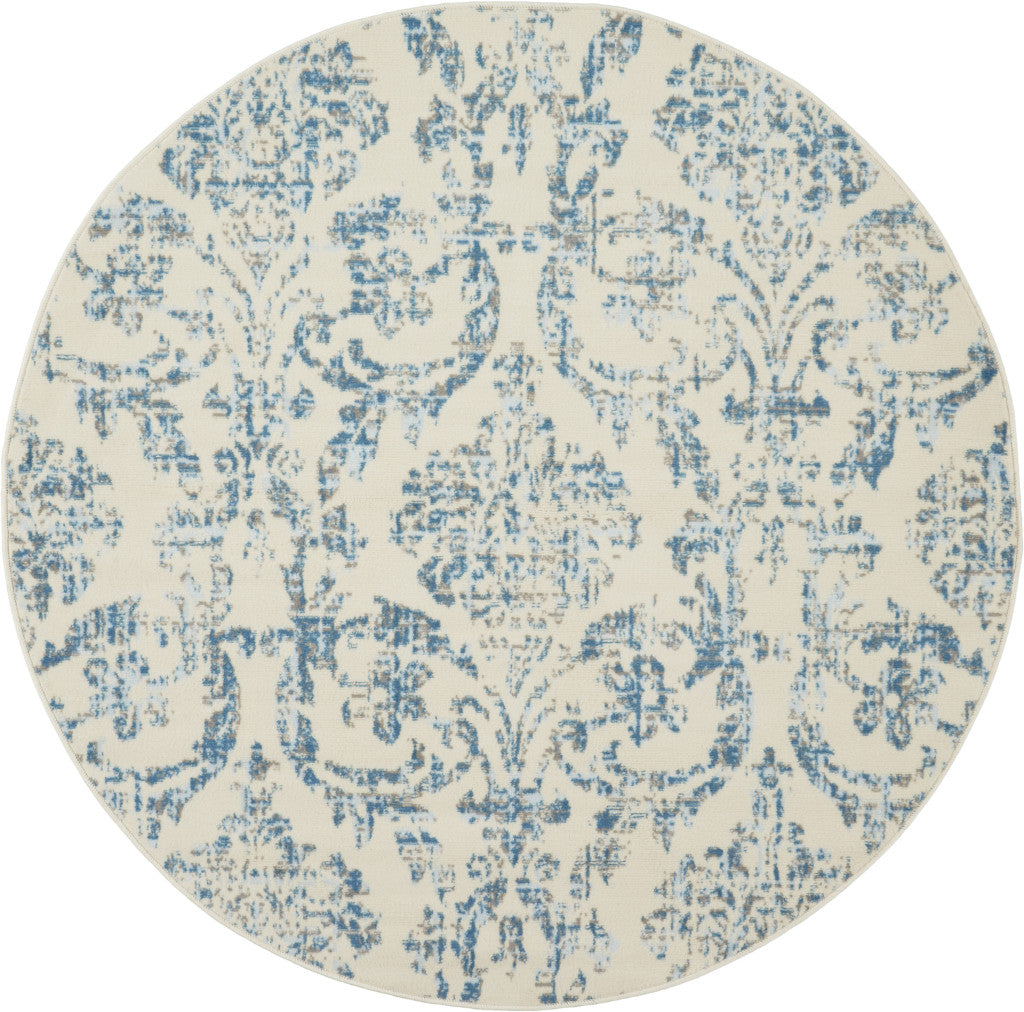 5' Cream Round Damask Power Loom Area Rug-0