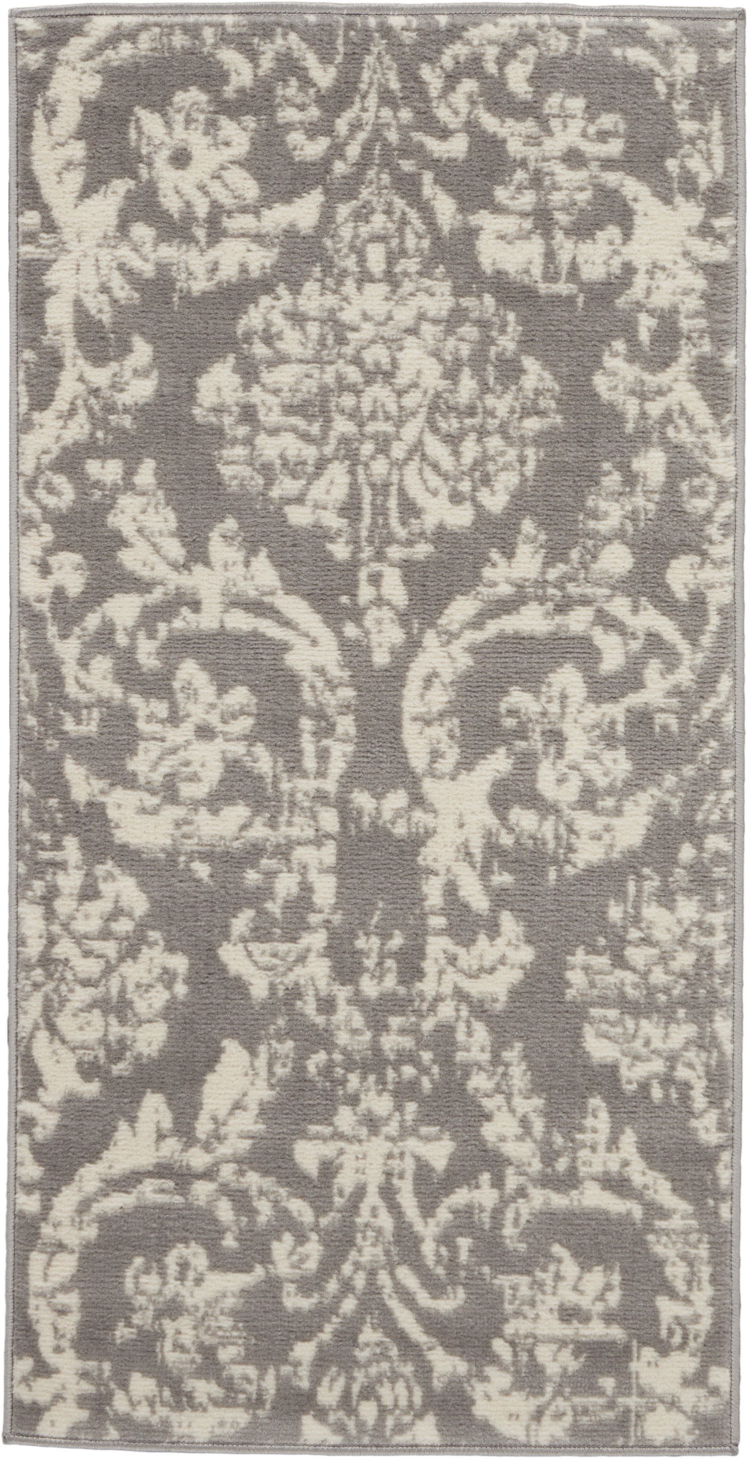 2' X 4' Gray Damask Power Loom Area Rug-0