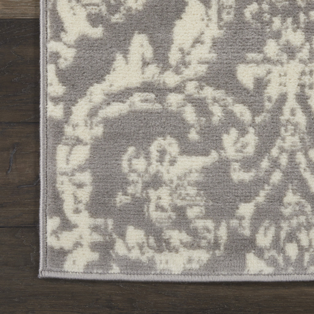 2' X 4' Gray Damask Power Loom Area Rug-6