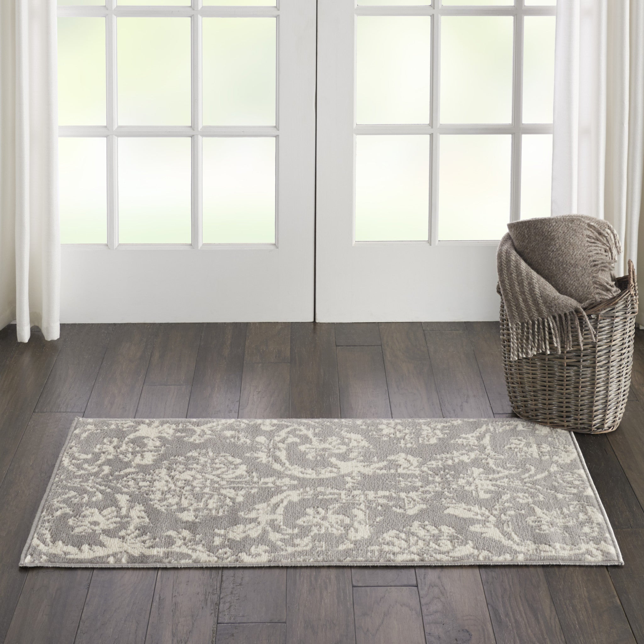 2' X 4' Gray Damask Power Loom Area Rug-3