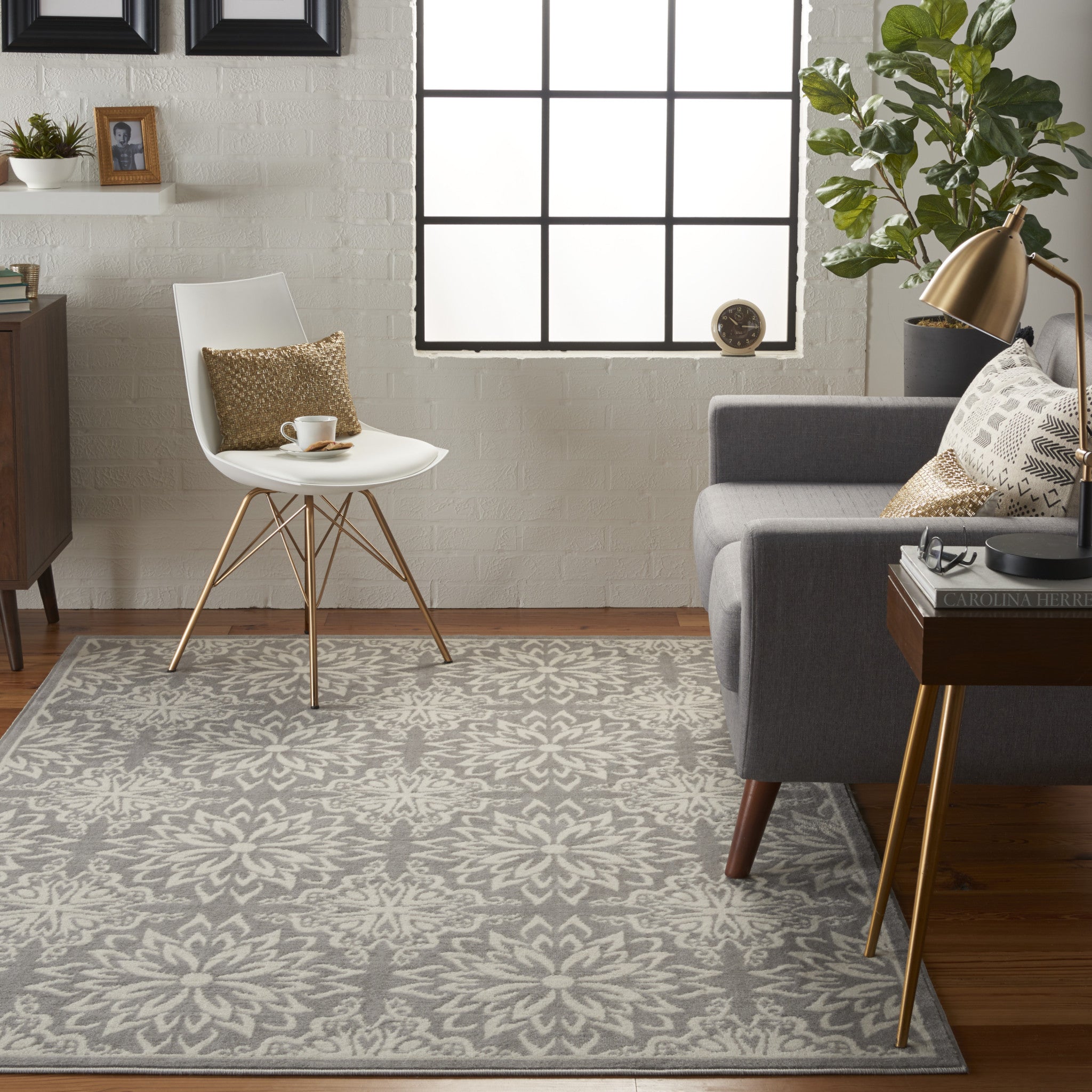 6' X 9' Gray Floral Power Loom Area Rug-6