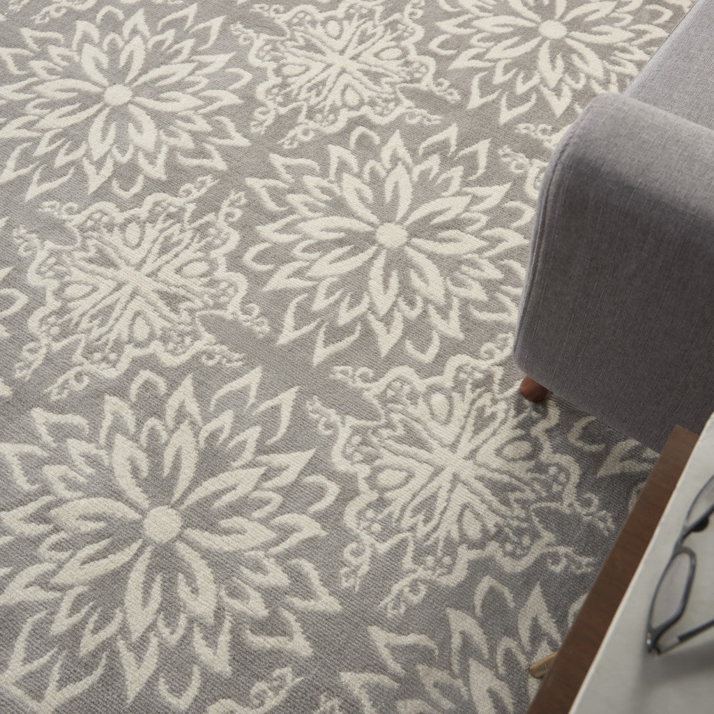 6' X 9' Gray Floral Power Loom Area Rug-5