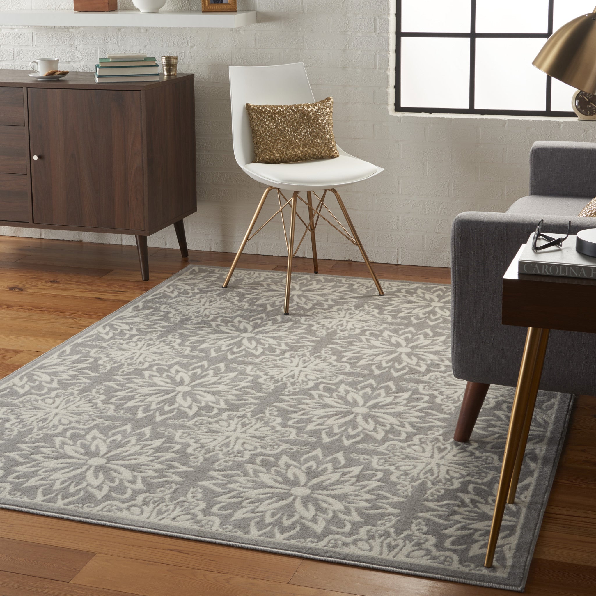 6' X 9' Gray Floral Power Loom Area Rug-7