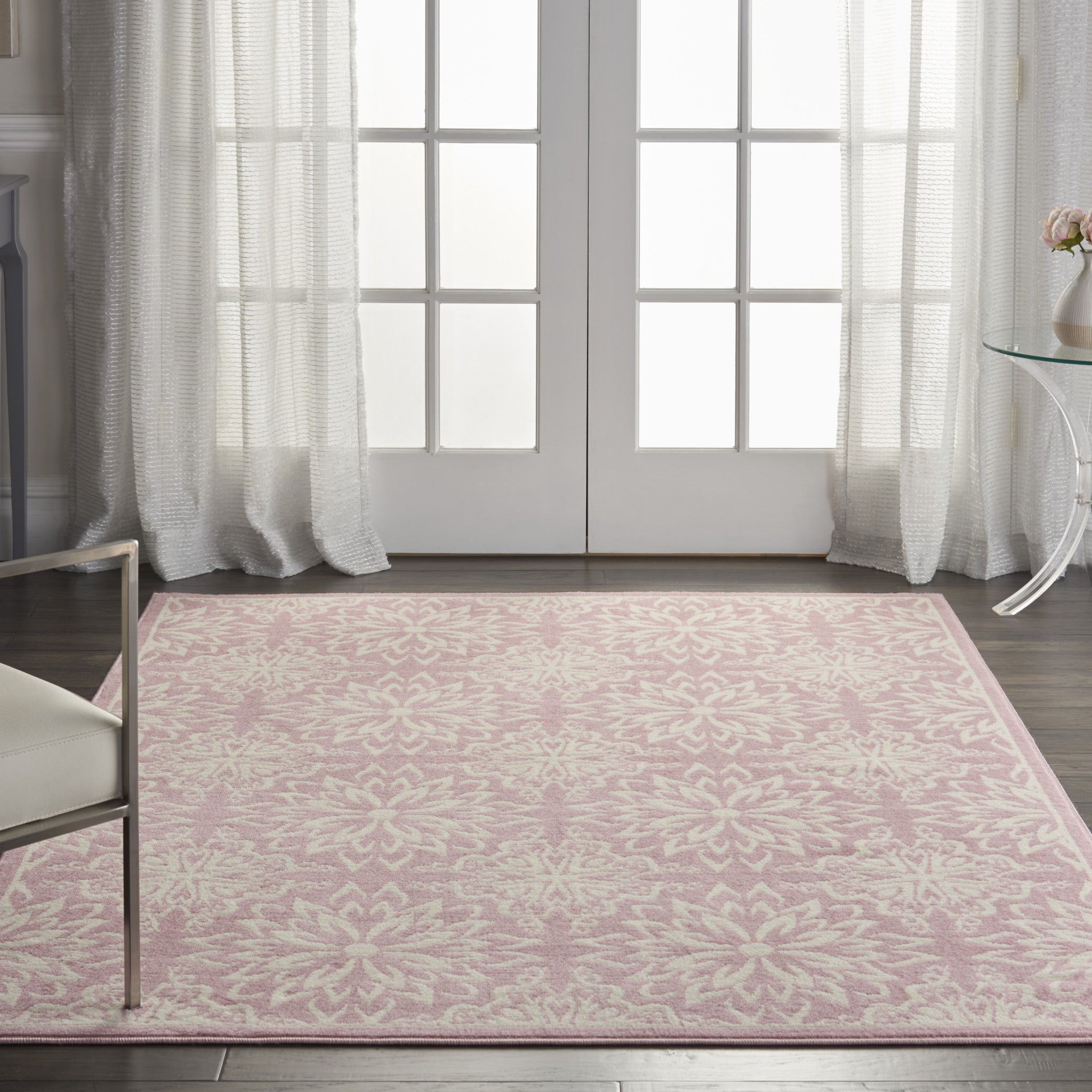 4' X 6' Pink Floral Power Loom Area Rug-5