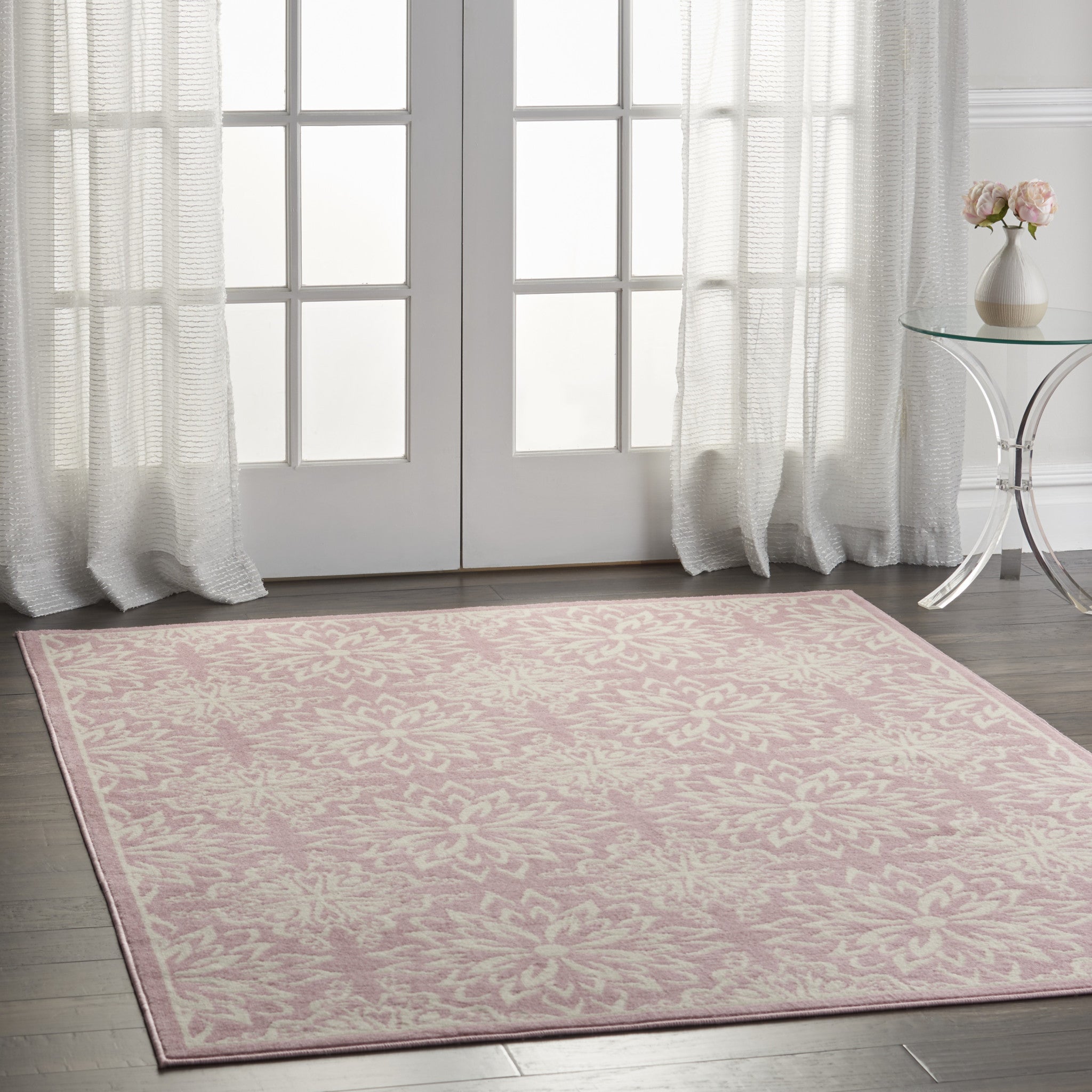 4' X 6' Pink Floral Power Loom Area Rug-6