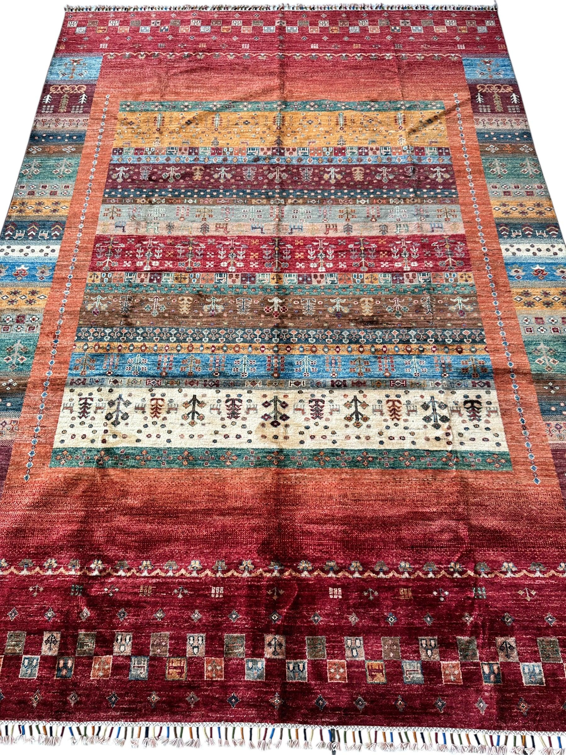 Afghani Khorjin Wool Rug – 7' x 9'10" – Vibrant Geometric & Tribal Patterns