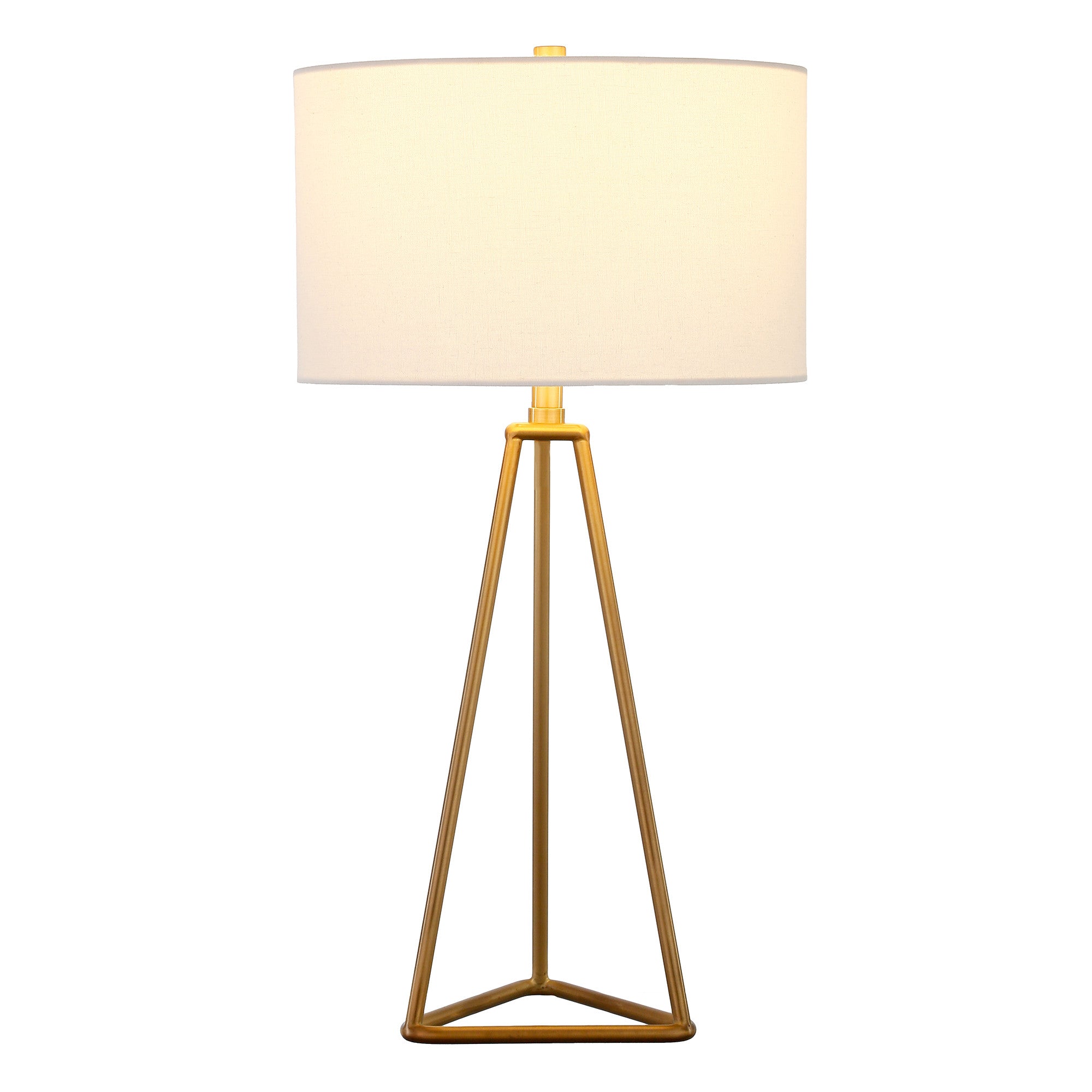 26" Gold Metal Table Lamp With White Drum Shade-1