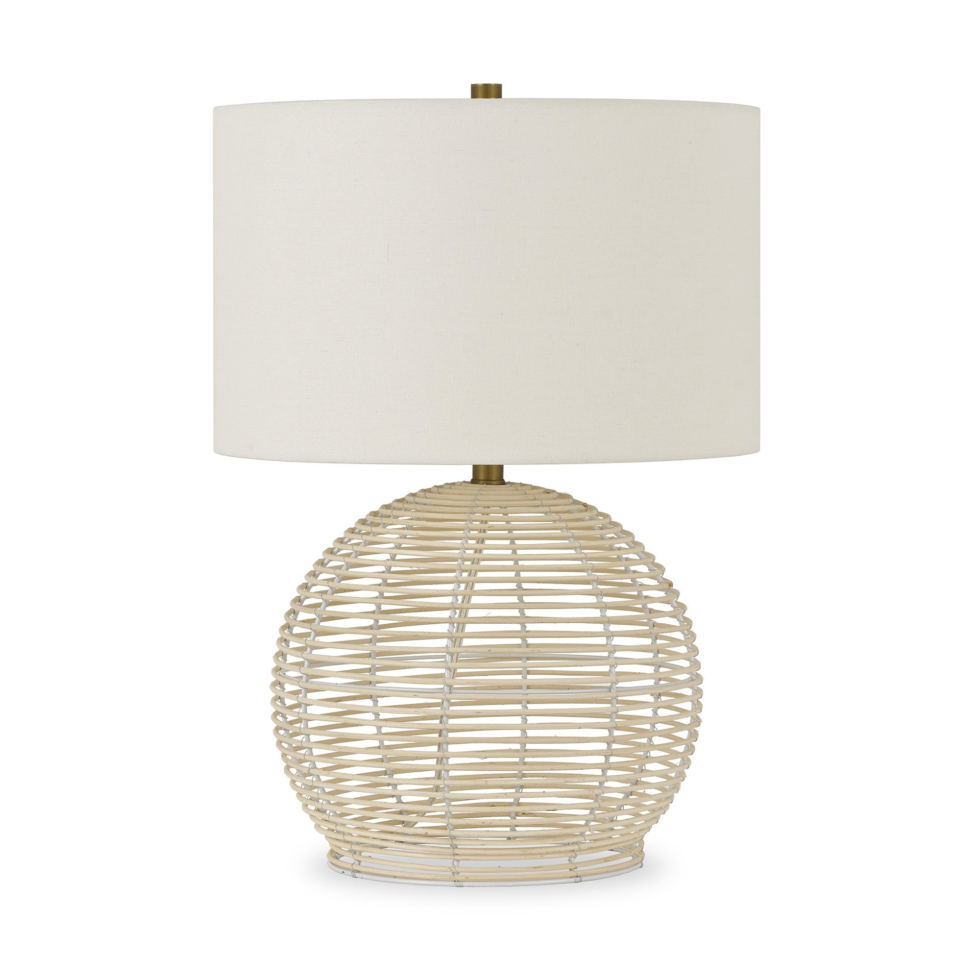 21" Natural Rattan Table Lamp With White Drum Shade-0