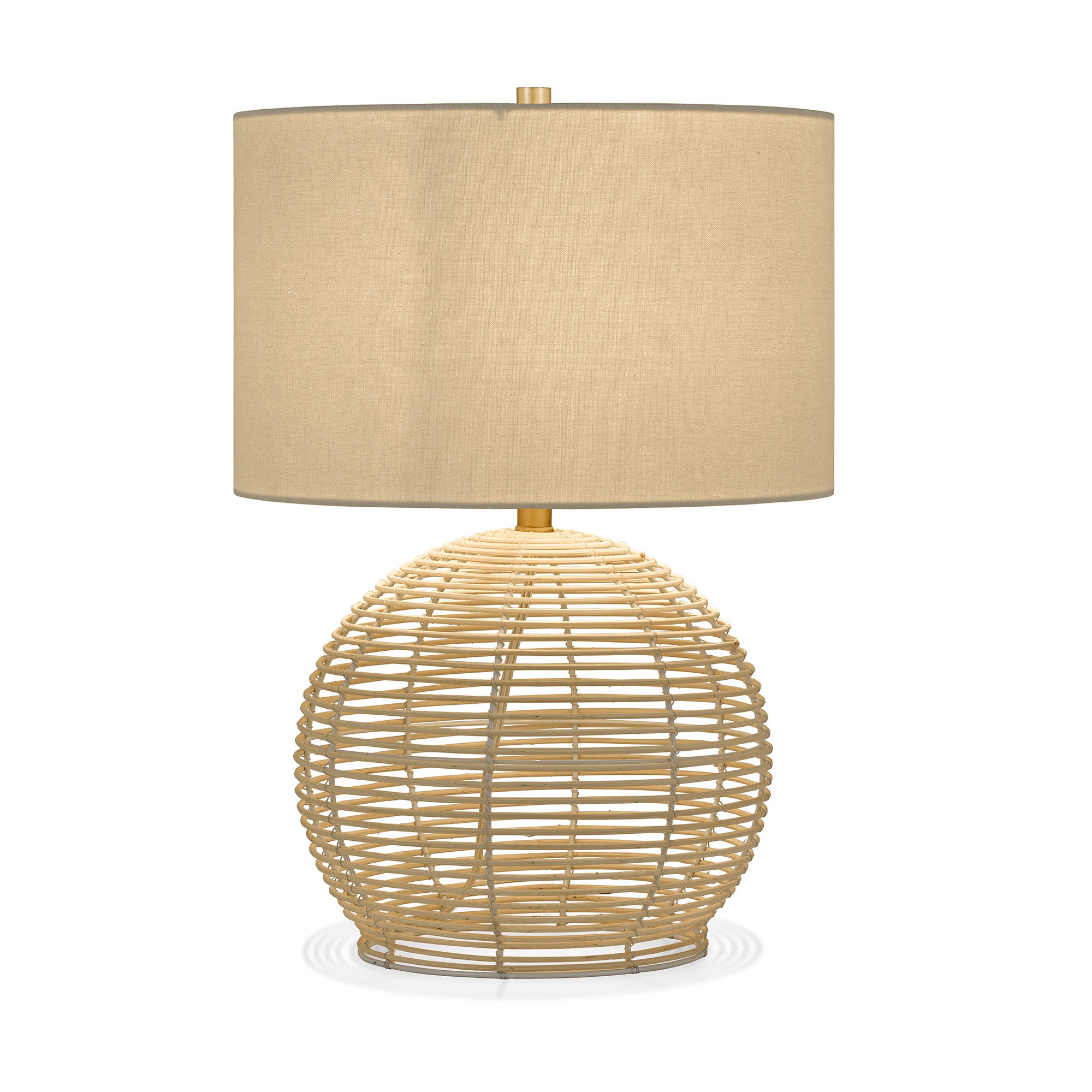 21" Natural Rattan Table Lamp With White Drum Shade-1