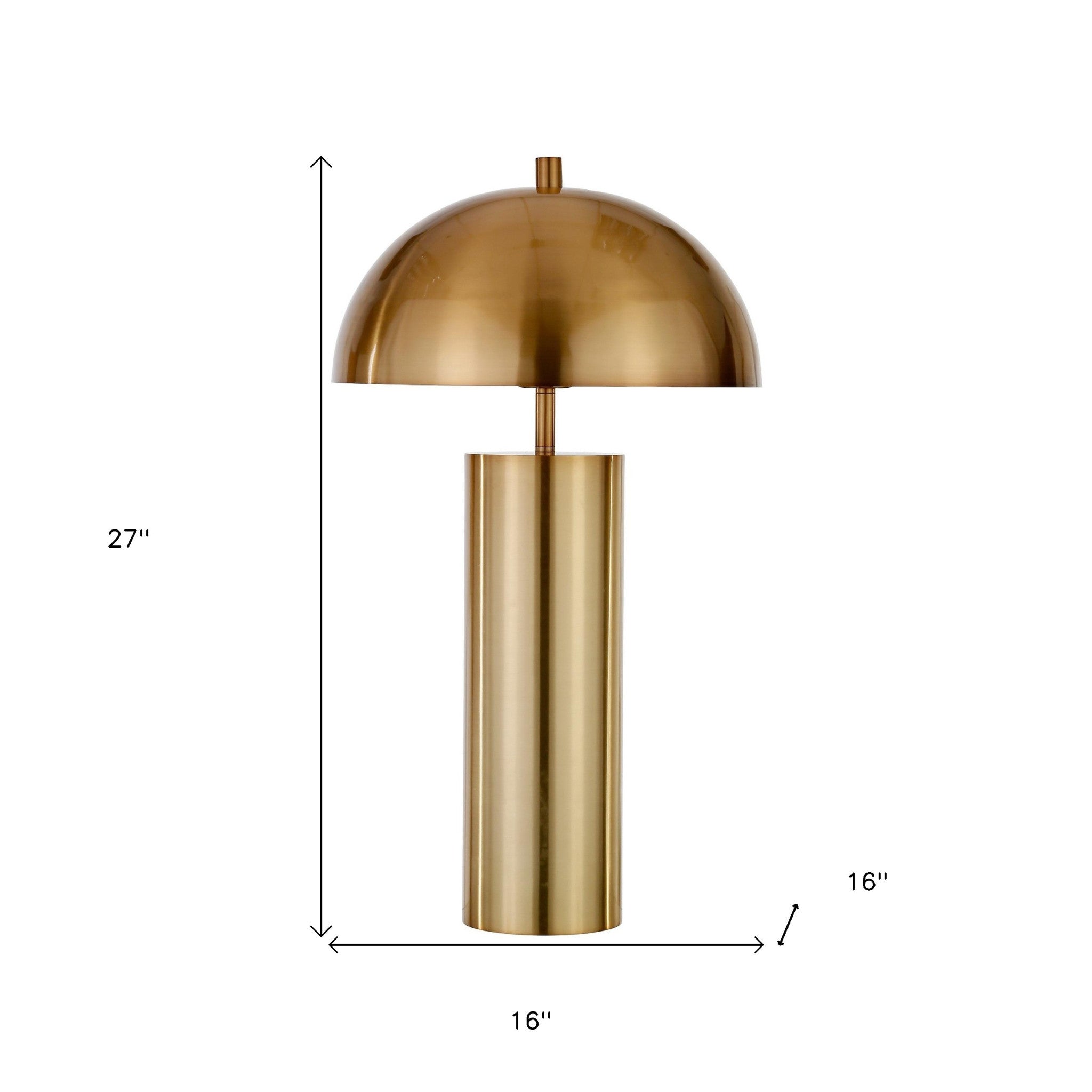 27" Brass Metal Table Lamp With Brass Dome Shade-5