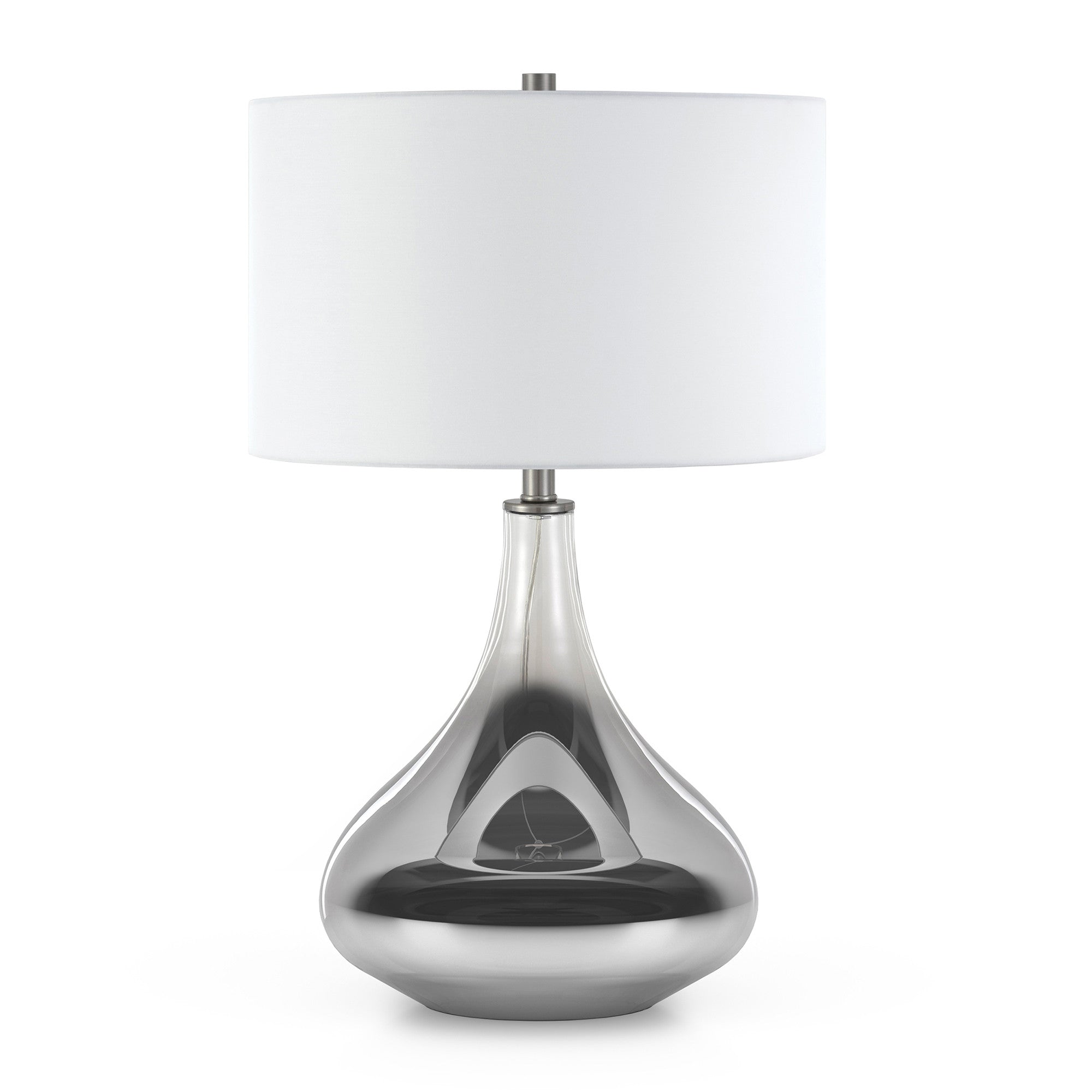 25" Nickel Glass Table Lamp With White Drum Shade-0