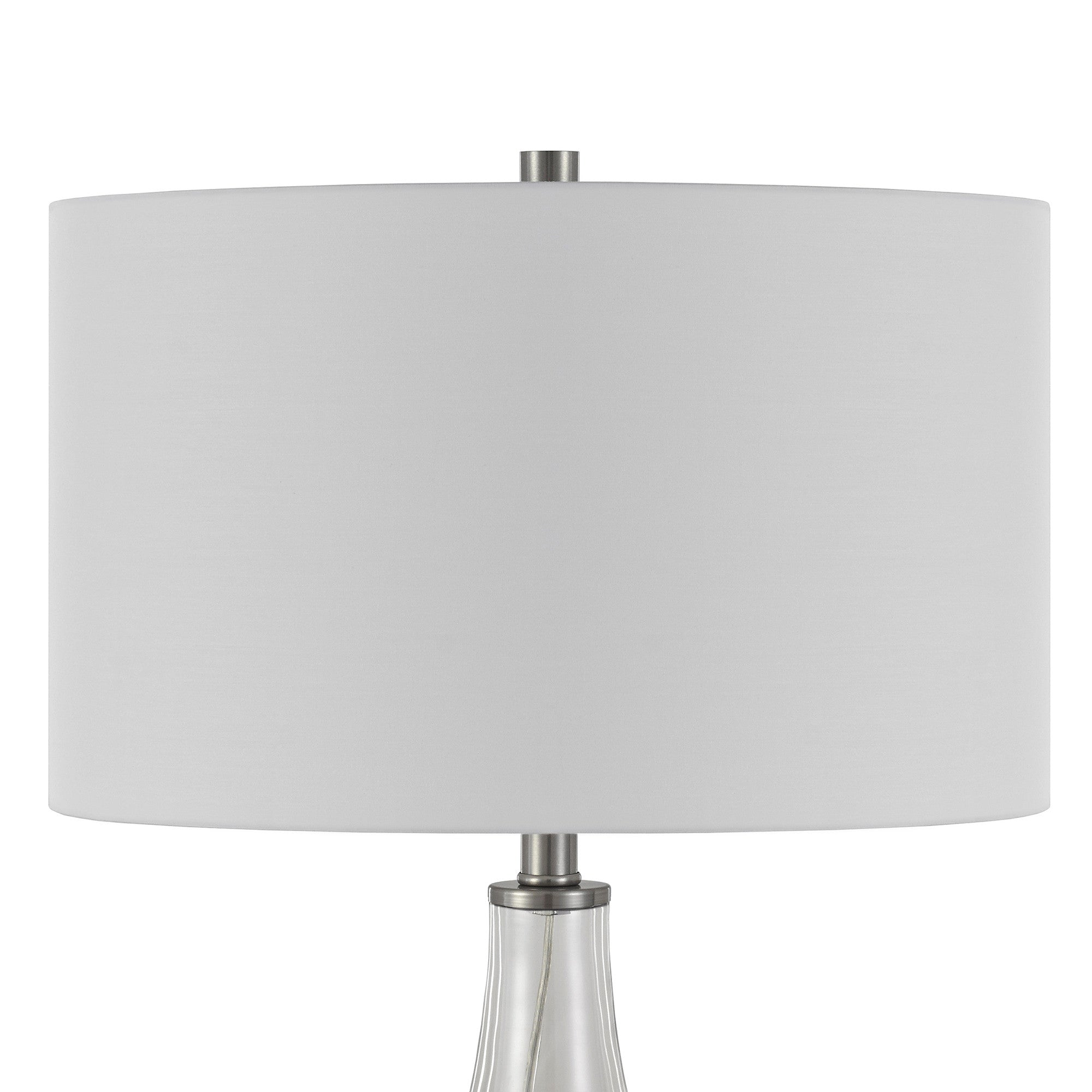 25" Nickel Glass Table Lamp With White Drum Shade-3