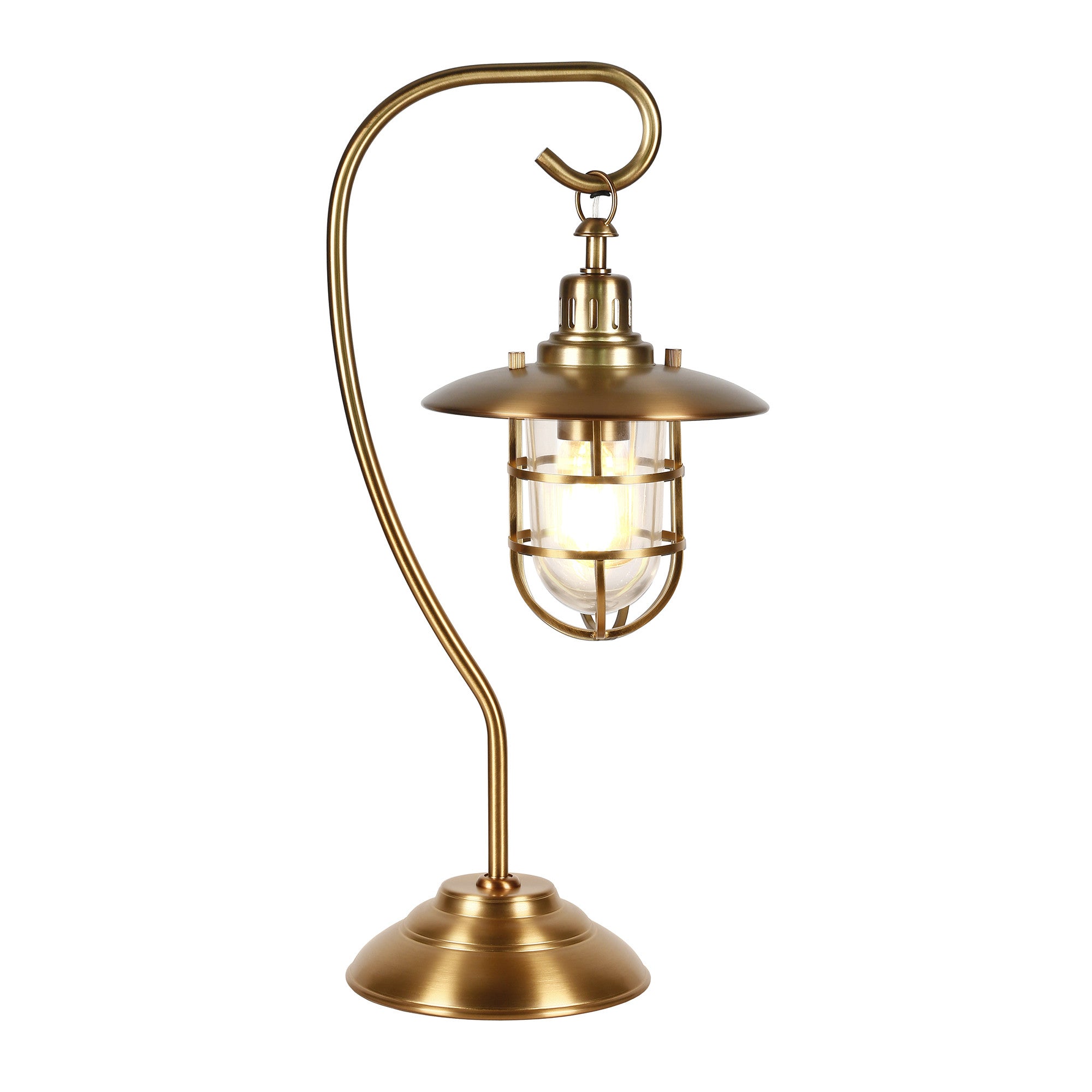 22" Antiqued Brass Metal Arched Table Lamp With Brass Cage Shade-1