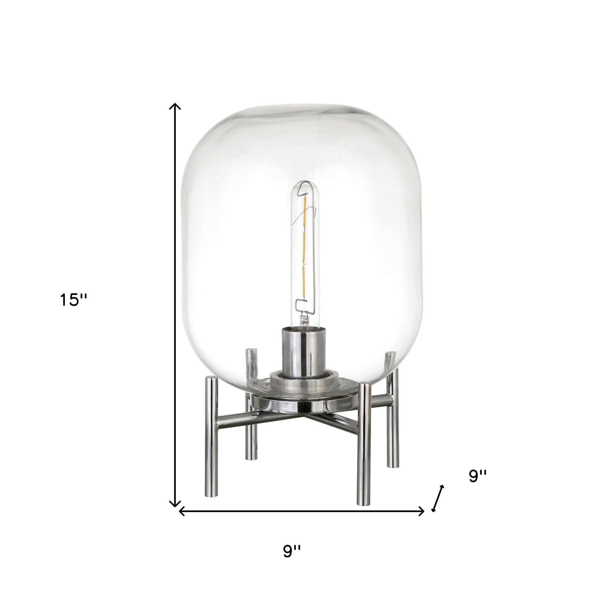 15" Nickel Metal Table Lamp With Clear Cylinder Shade-6