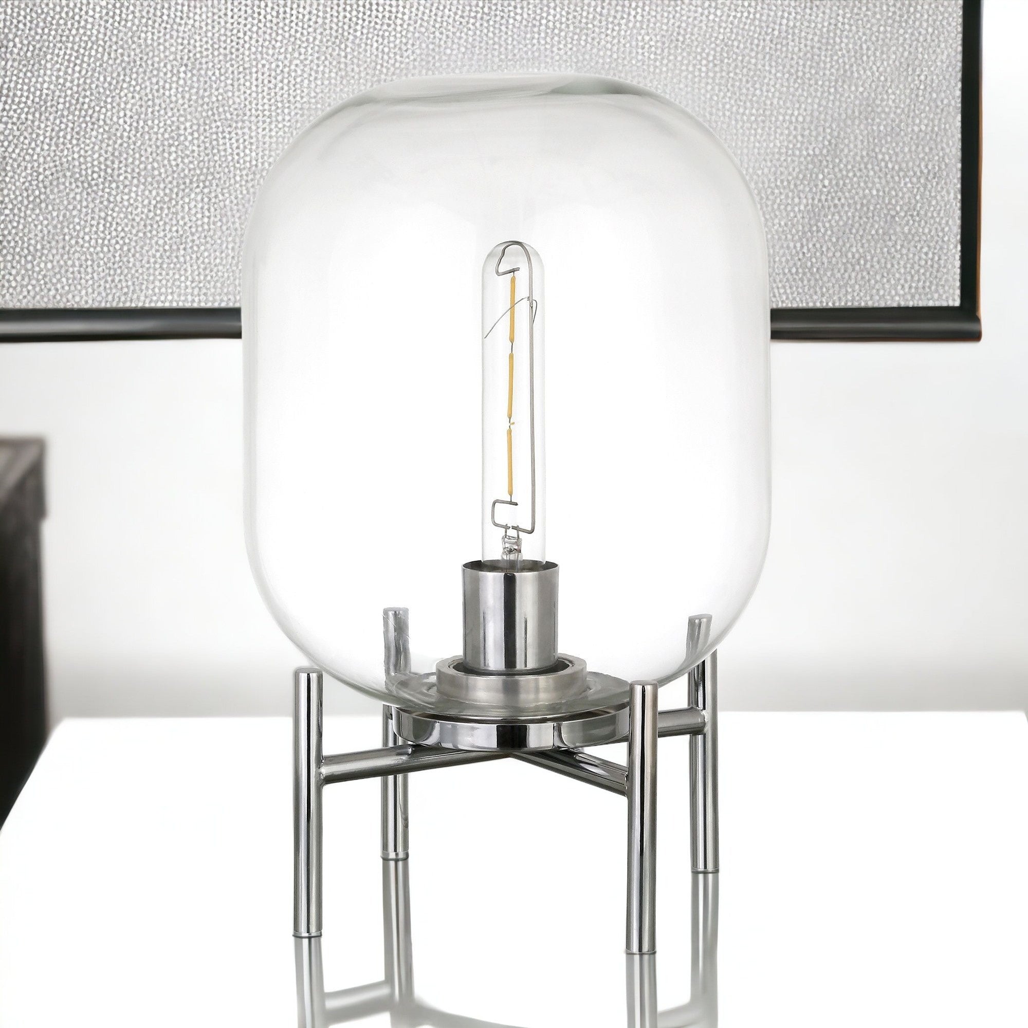 15" Nickel Metal Table Lamp With Clear Cylinder Shade-2