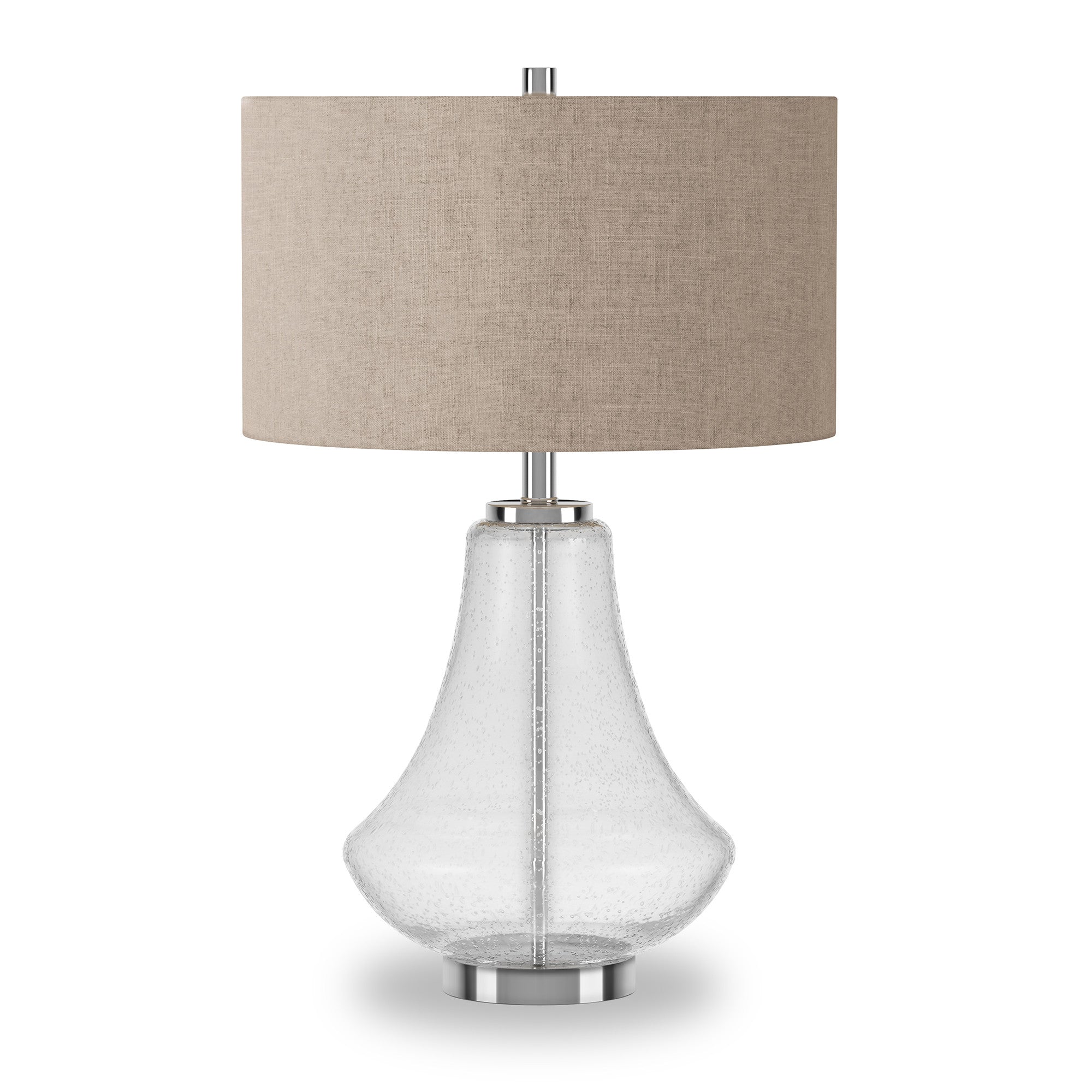 23" Nickel Glass Table Lamp With Flax Drum Shade-0