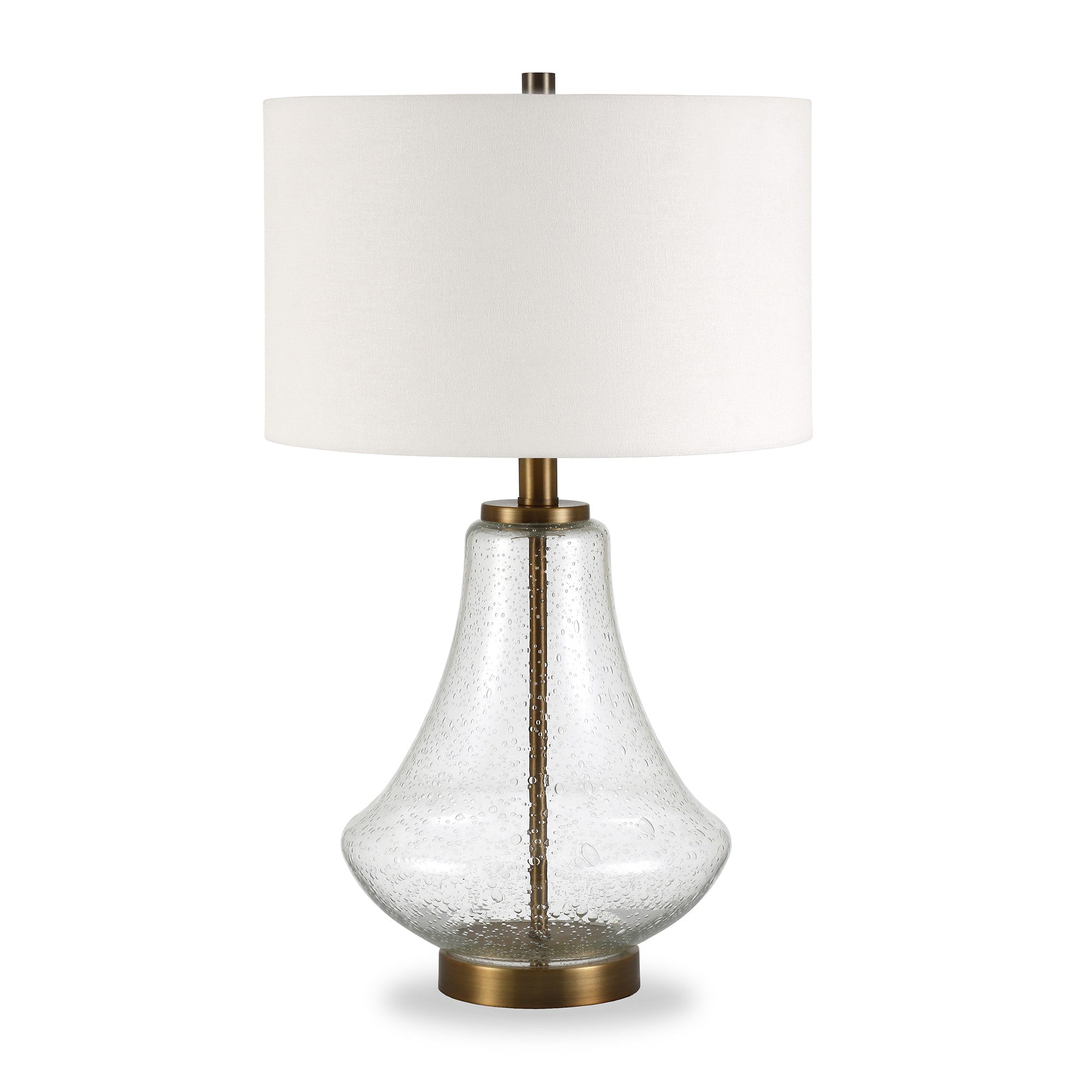 23" Brass Glass Table Lamp With White Drum Shade-0