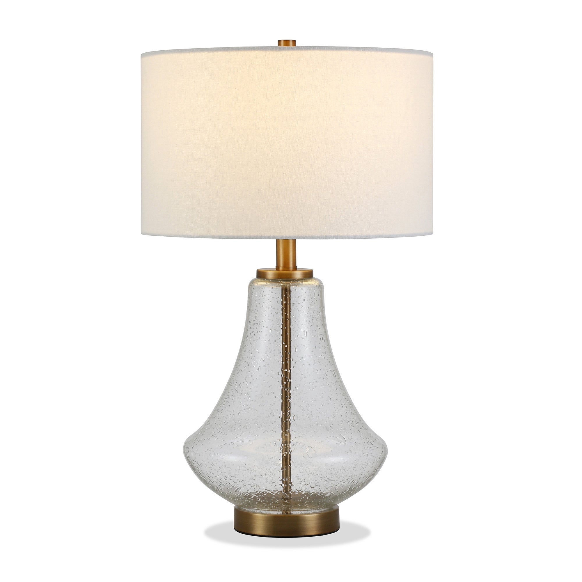 23" Brass Glass Table Lamp With White Drum Shade-1