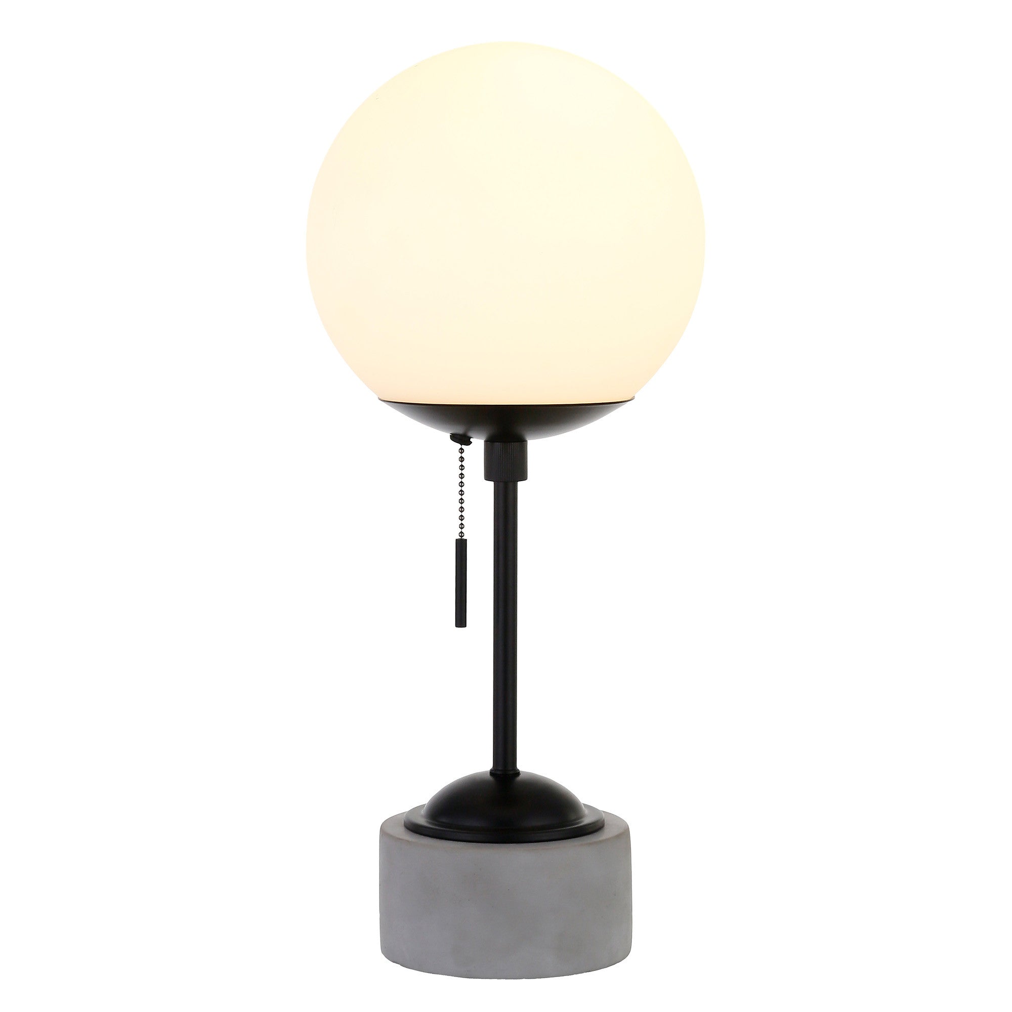 18" Gray and Black Concrete Globe Table Lamp With White Globe Shade-1