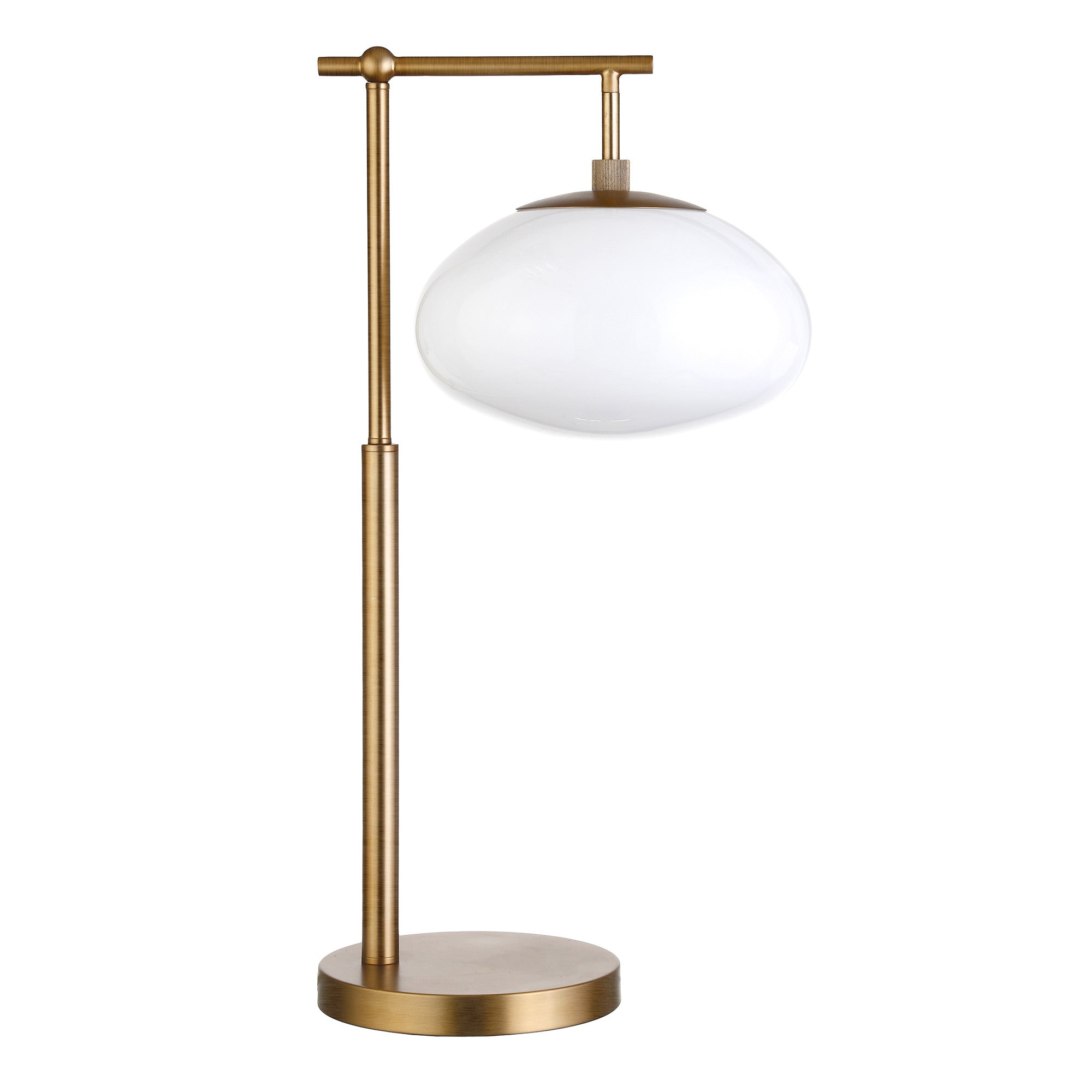 25" Brass Metal Arched Table Lamp With White Globe Shade-0