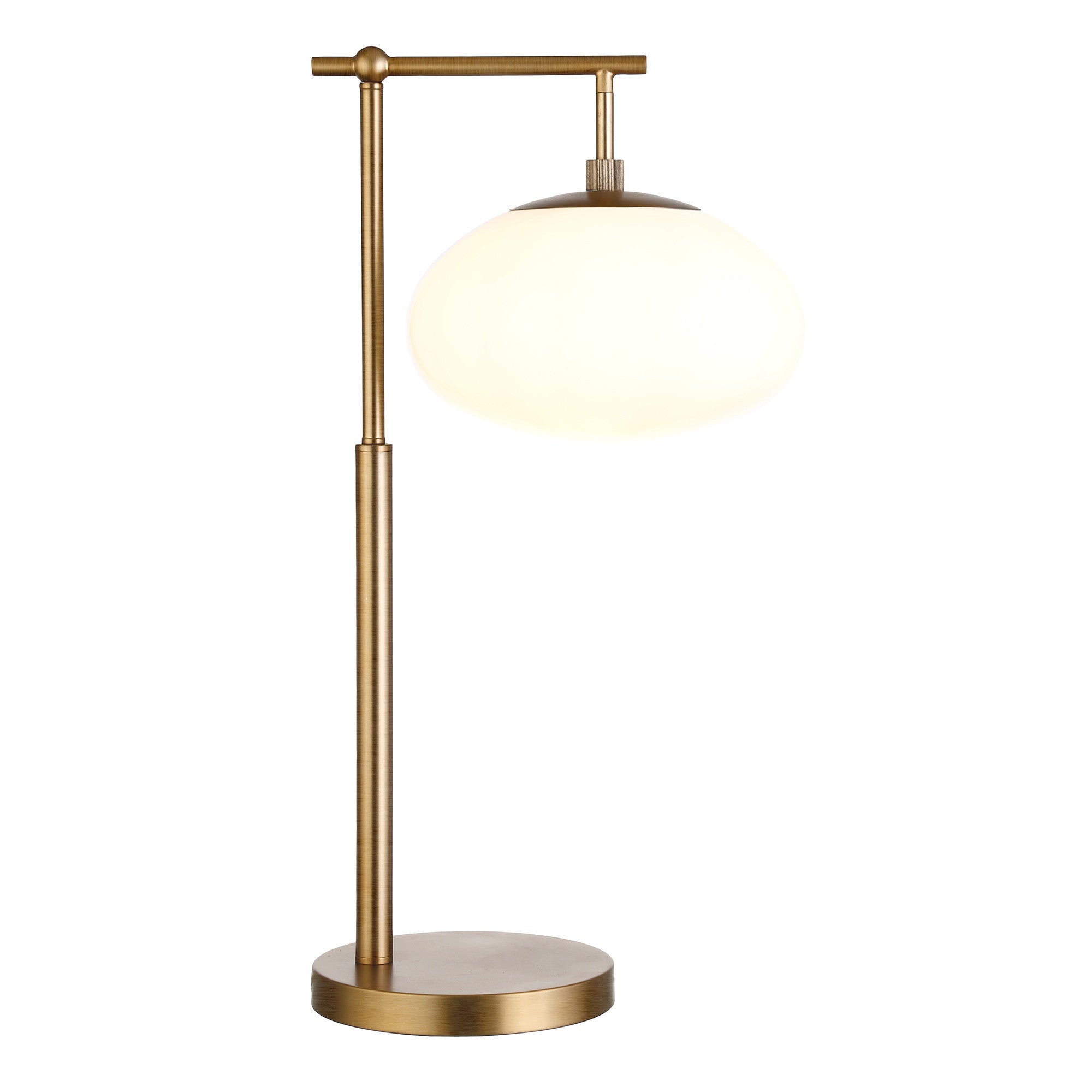 25" Brass Metal Arched Table Lamp With White Globe Shade-1