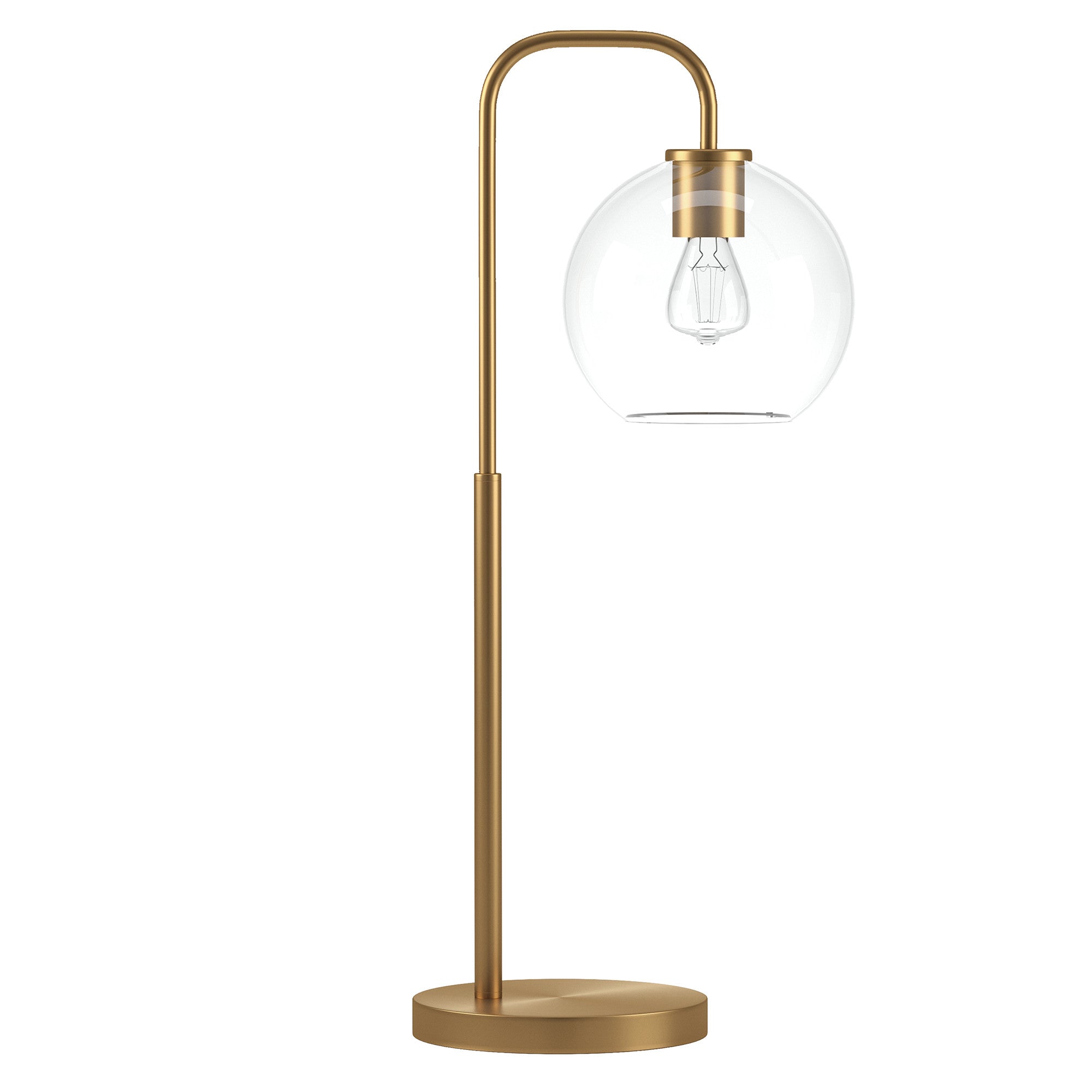 27" Brass Metal Arched Table Lamp With Clear Globe Shade-1