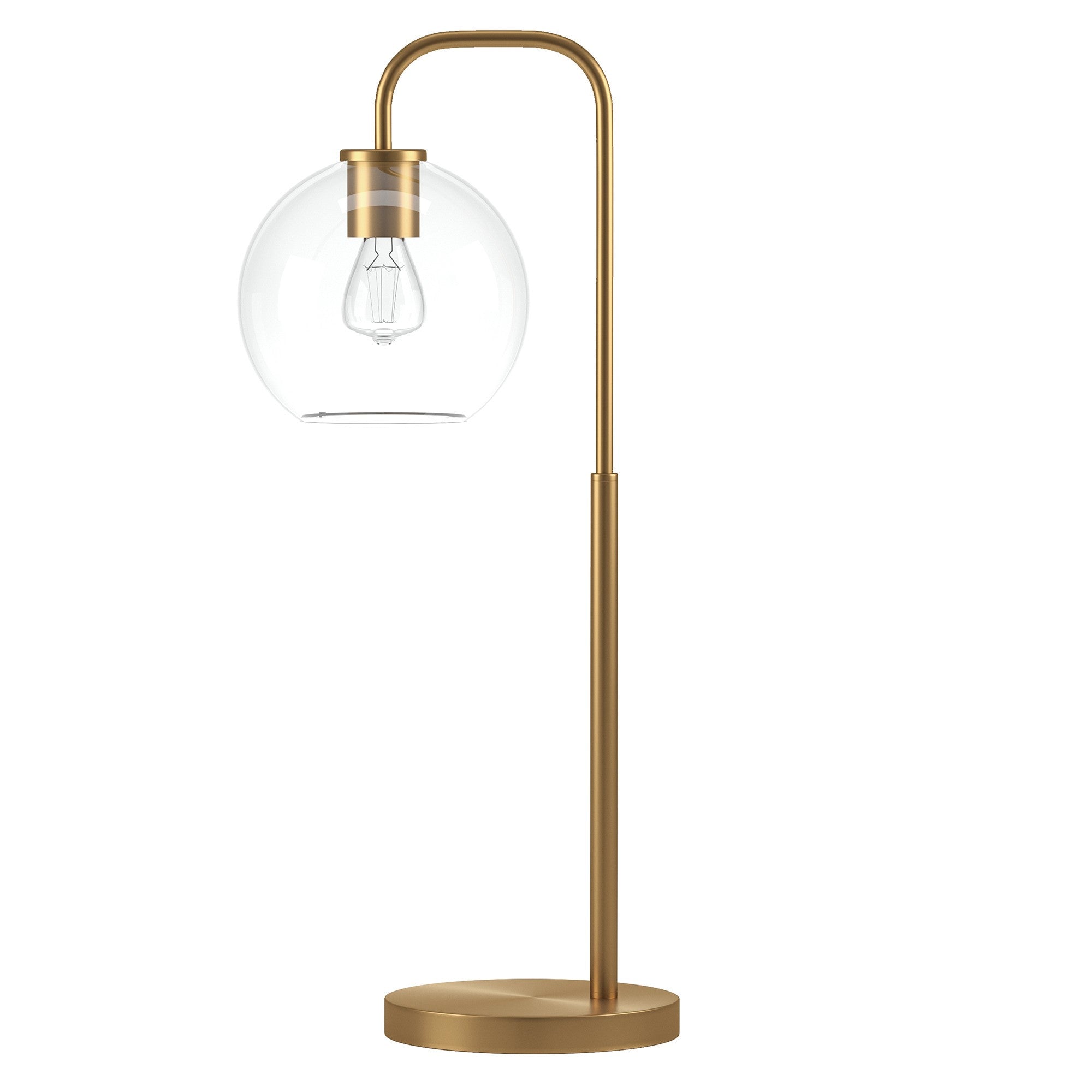 27" Brass Metal Arched Table Lamp With Clear Globe Shade-0