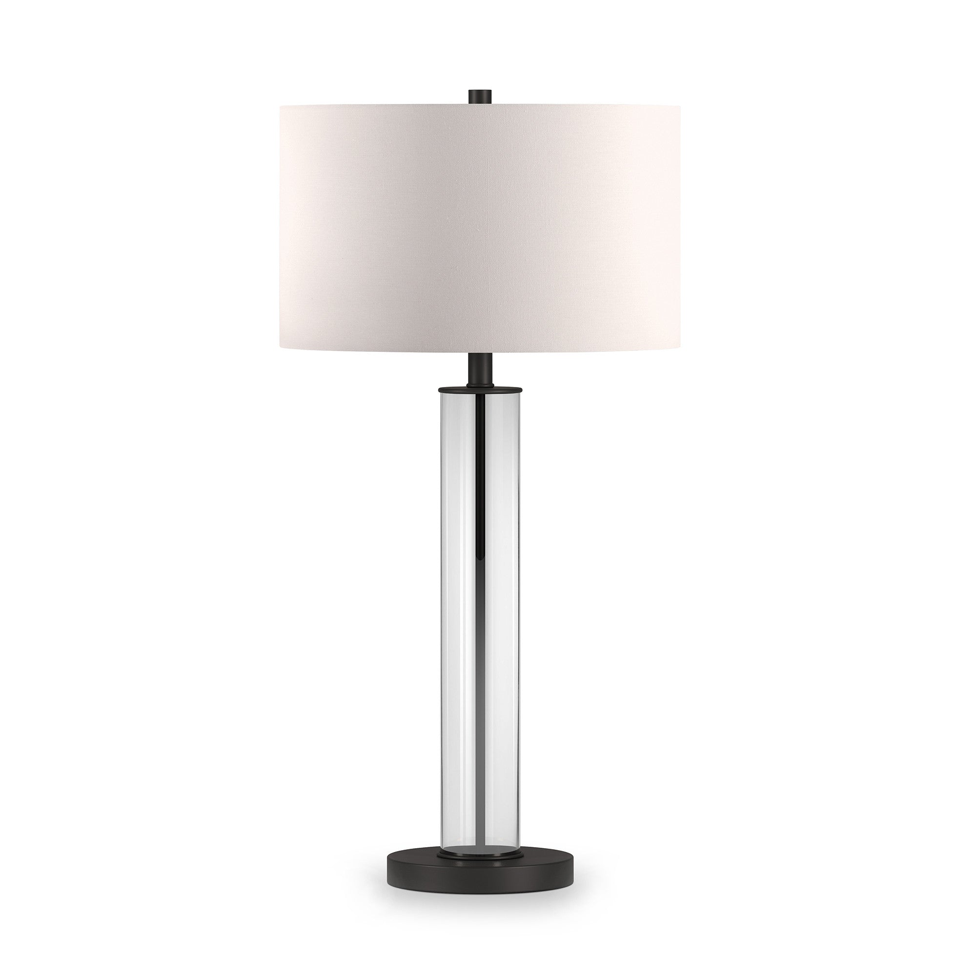 29" Black Glass Table Lamp With White Drum Shade-0