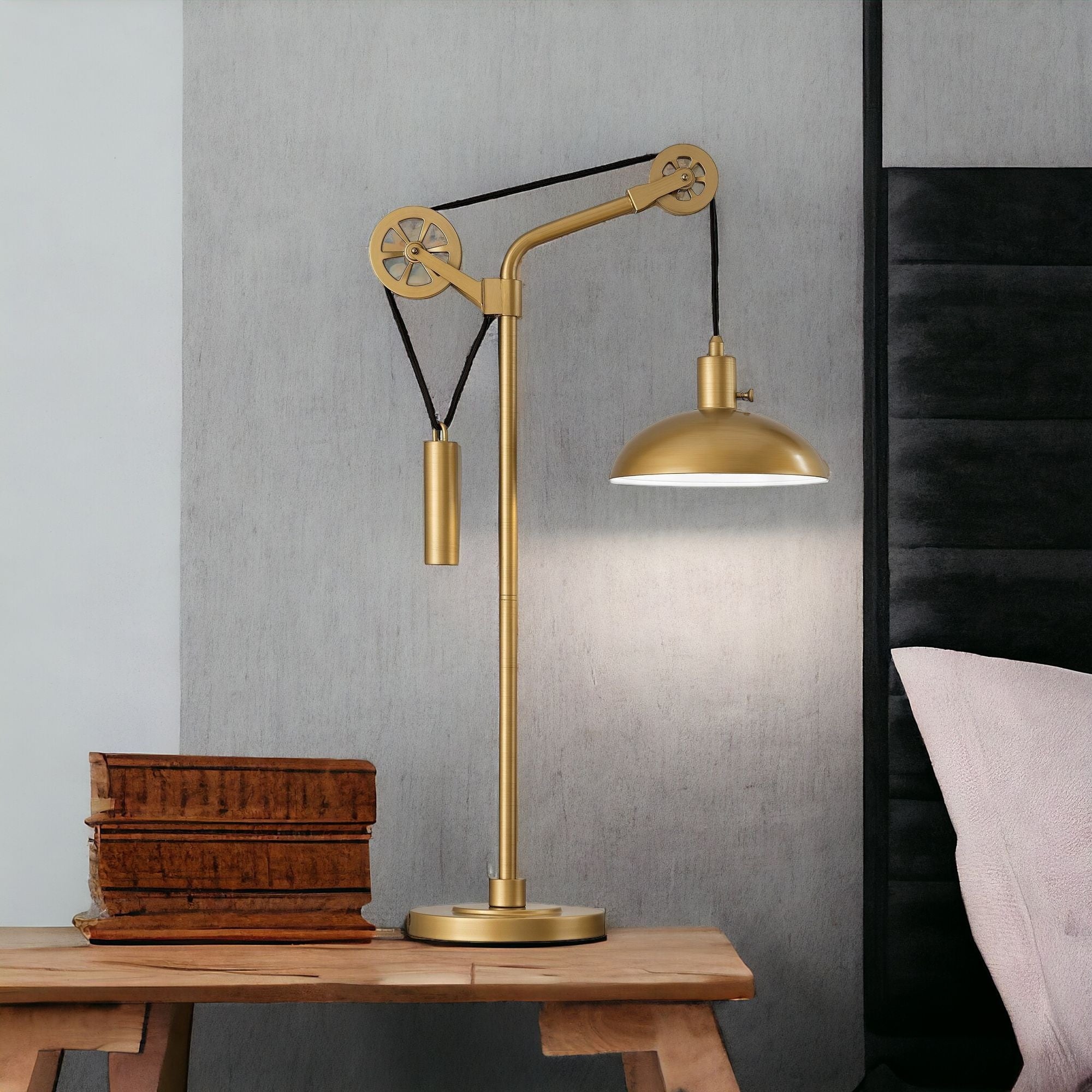 34" Brass Metal Adjustable Novelty Desk Table Lamp With Brass Dome Shade-1