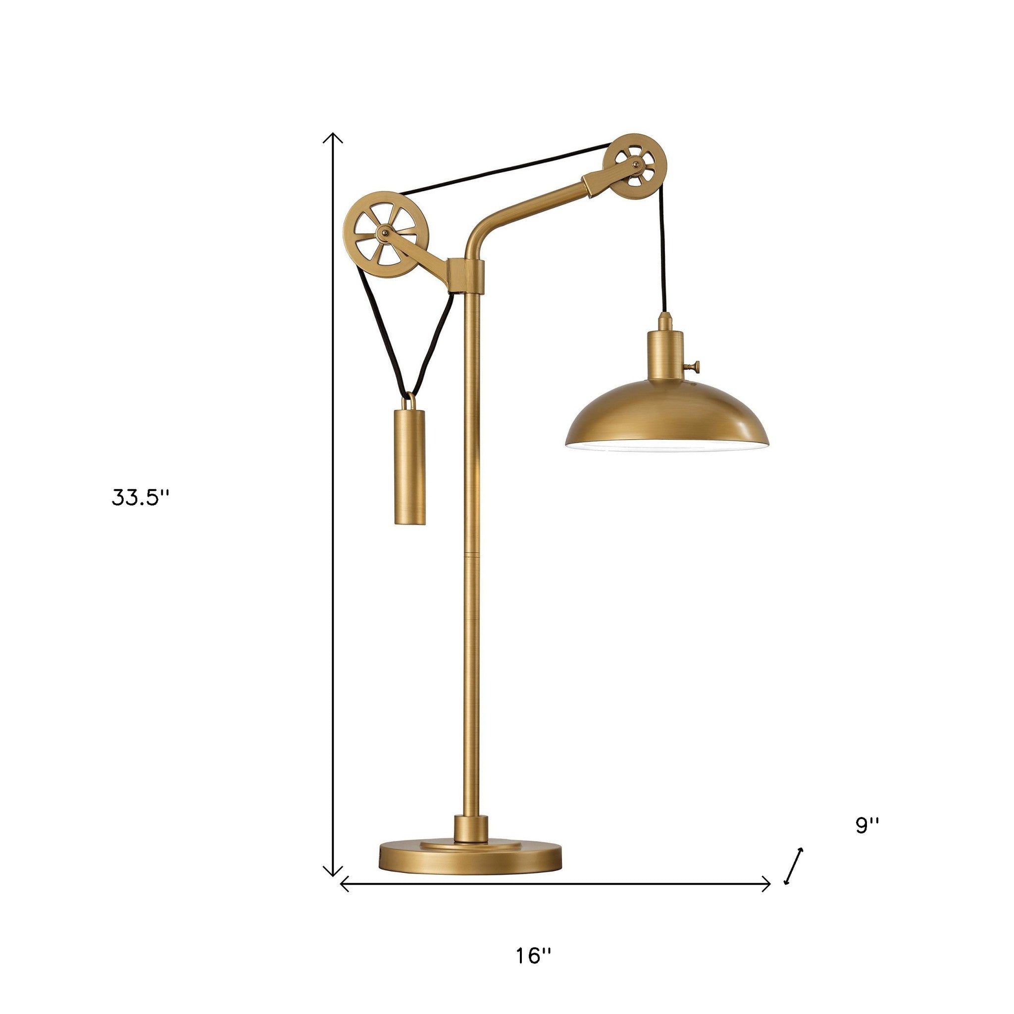 34" Brass Metal Adjustable Novelty Desk Table Lamp With Brass Dome Shade-8