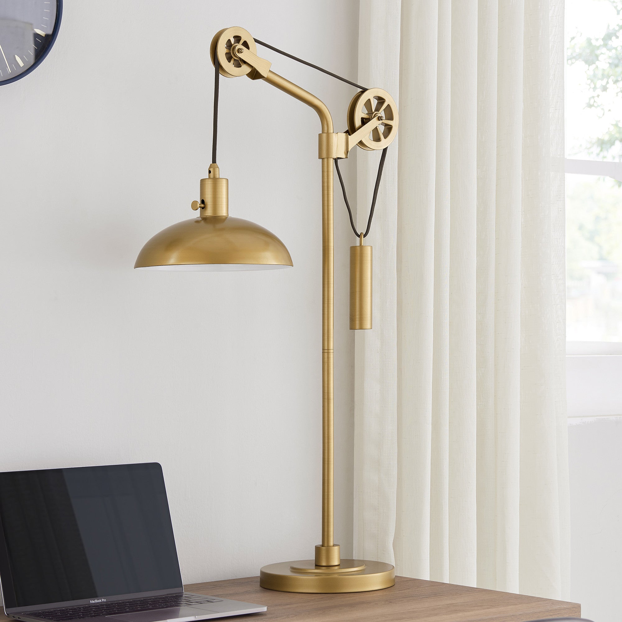 34" Brass Metal Adjustable Novelty Desk Table Lamp With Brass Dome Shade-6