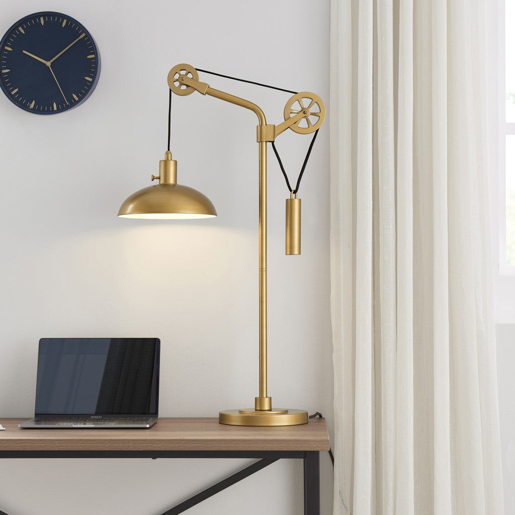 34" Brass Metal Adjustable Novelty Desk Table Lamp With Brass Dome Shade-7