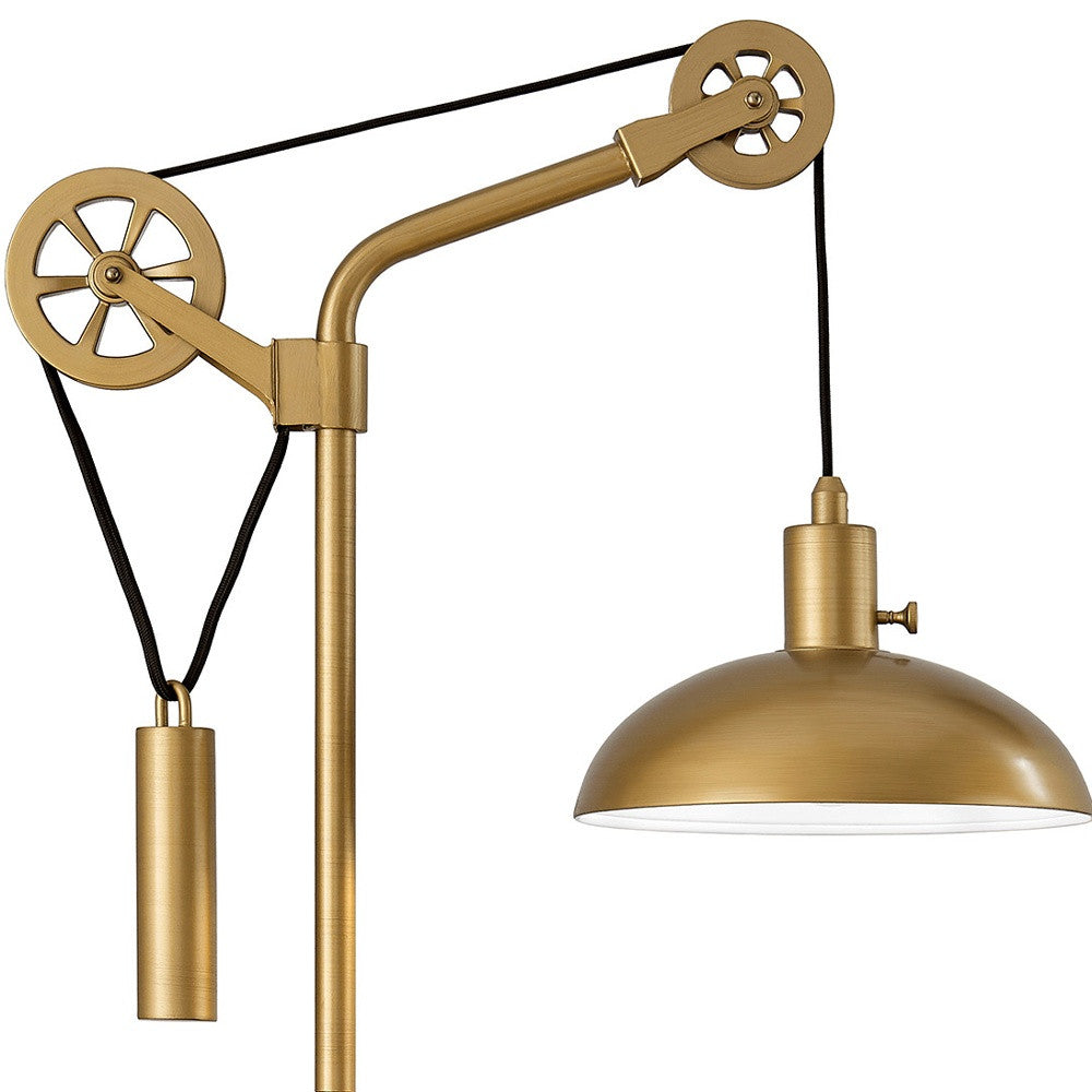 34" Brass Metal Adjustable Novelty Desk Table Lamp With Brass Dome Shade-5