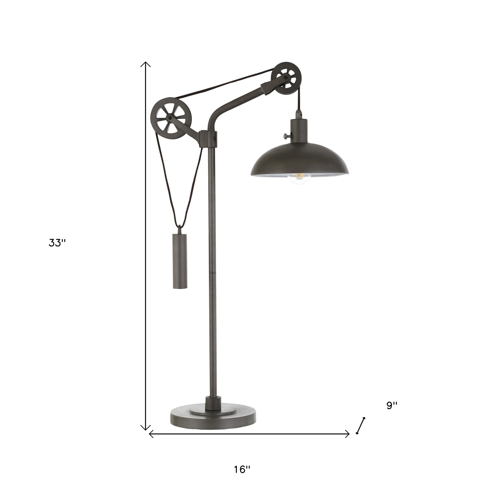 33" Gray Metal Adjustable Desk Table Lamp With Gray Dome Shade-6