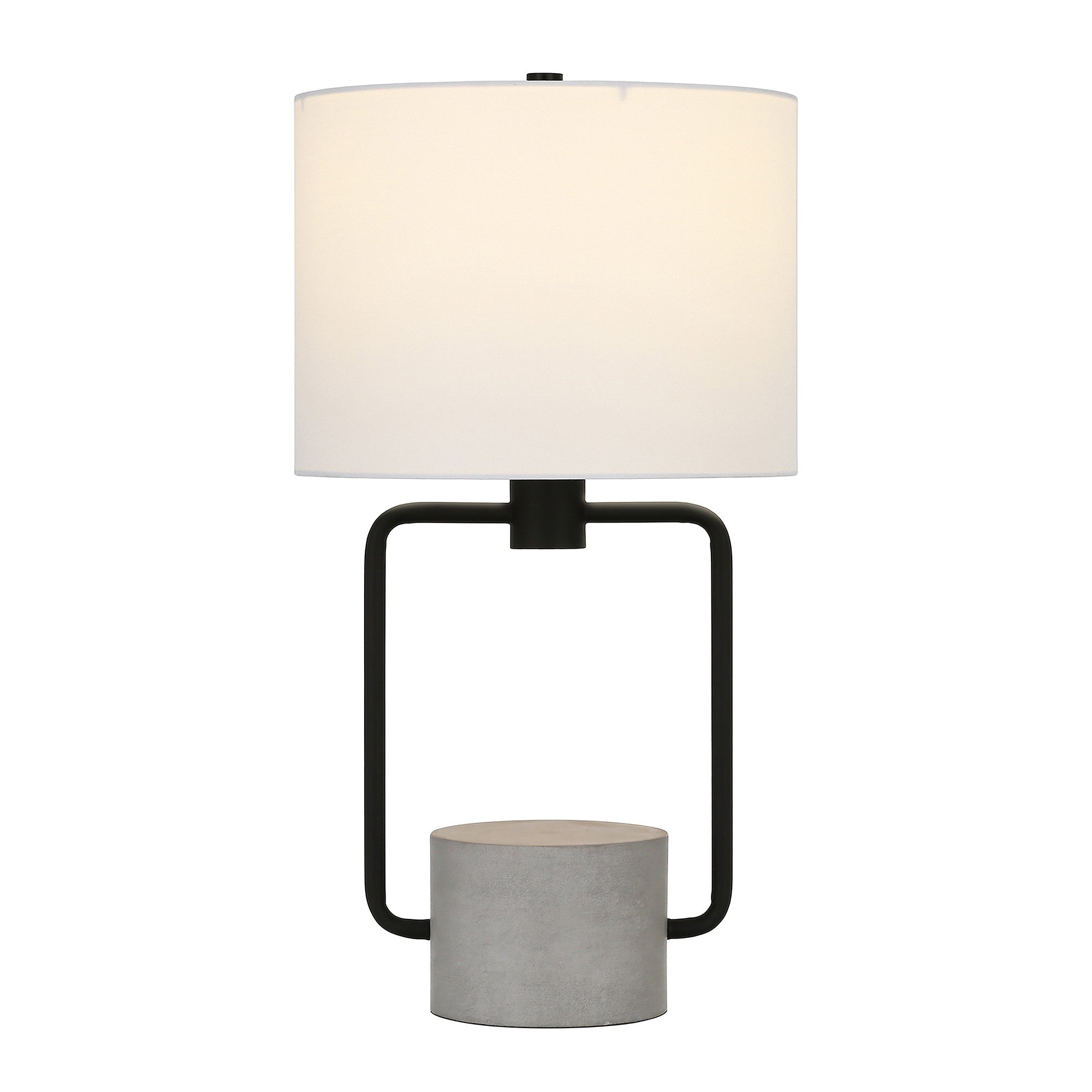 22" Black and Gray Concrete Table Lamp With White Drum Shade-2