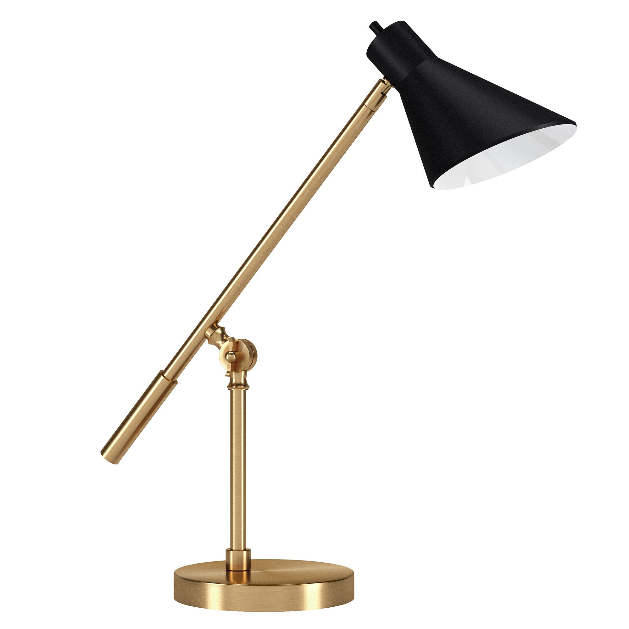 22" Brass Metal Desk Table Lamp With Black Cone Shade-0