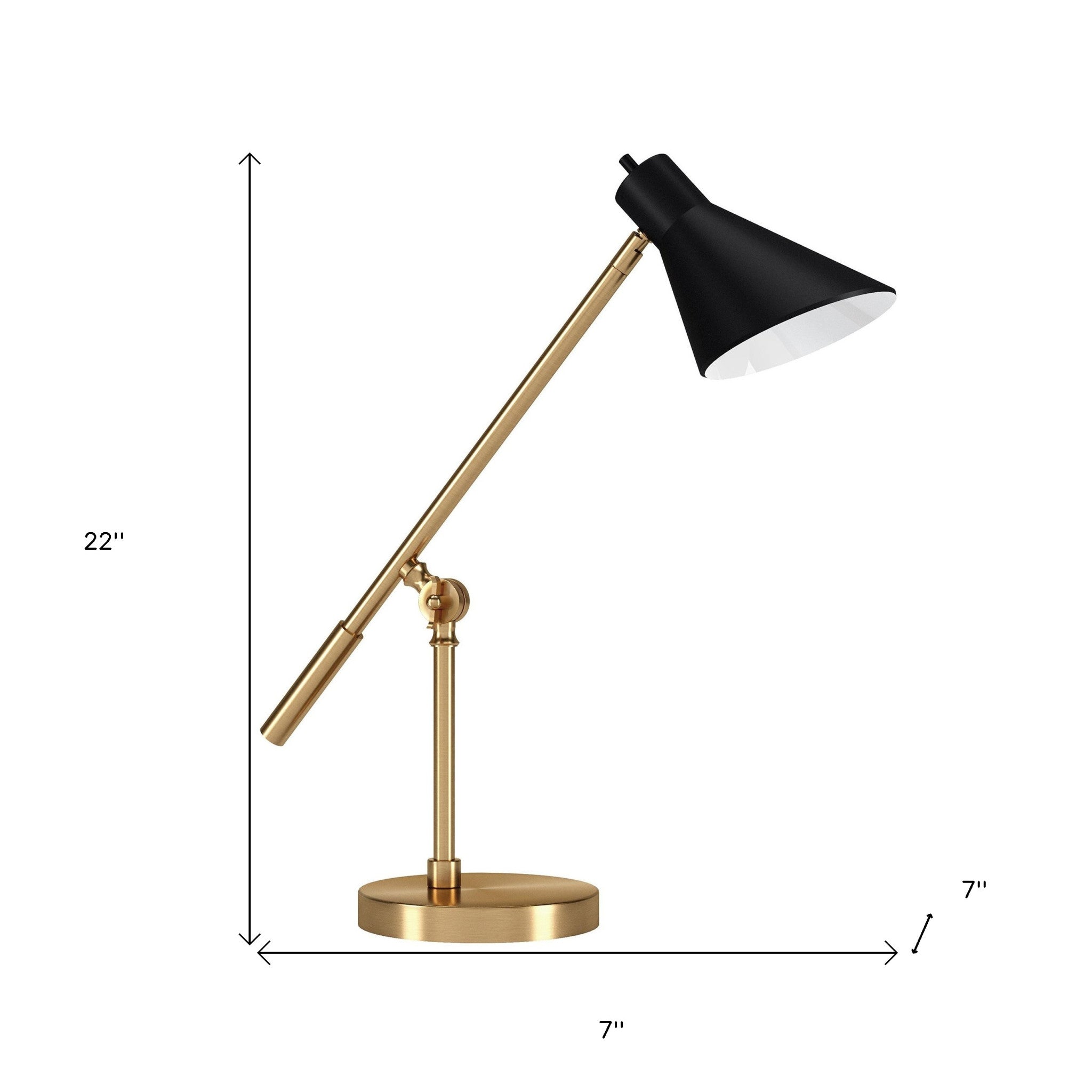 22" Brass Metal Desk Table Lamp With Black Cone Shade-6