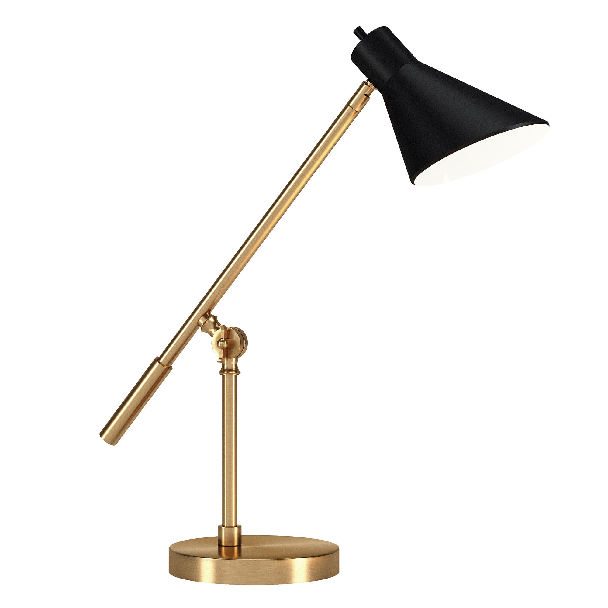 22" Brass Metal Desk Table Lamp With Black Cone Shade-1