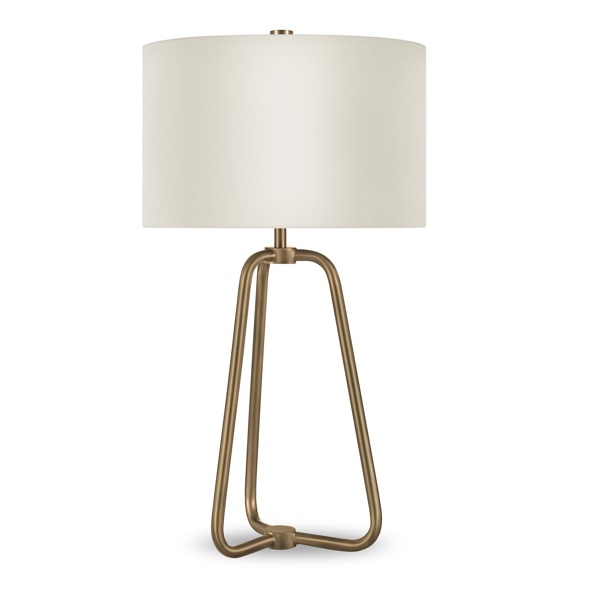 25" Brass Metal Table Lamp With White Drum Shade-0