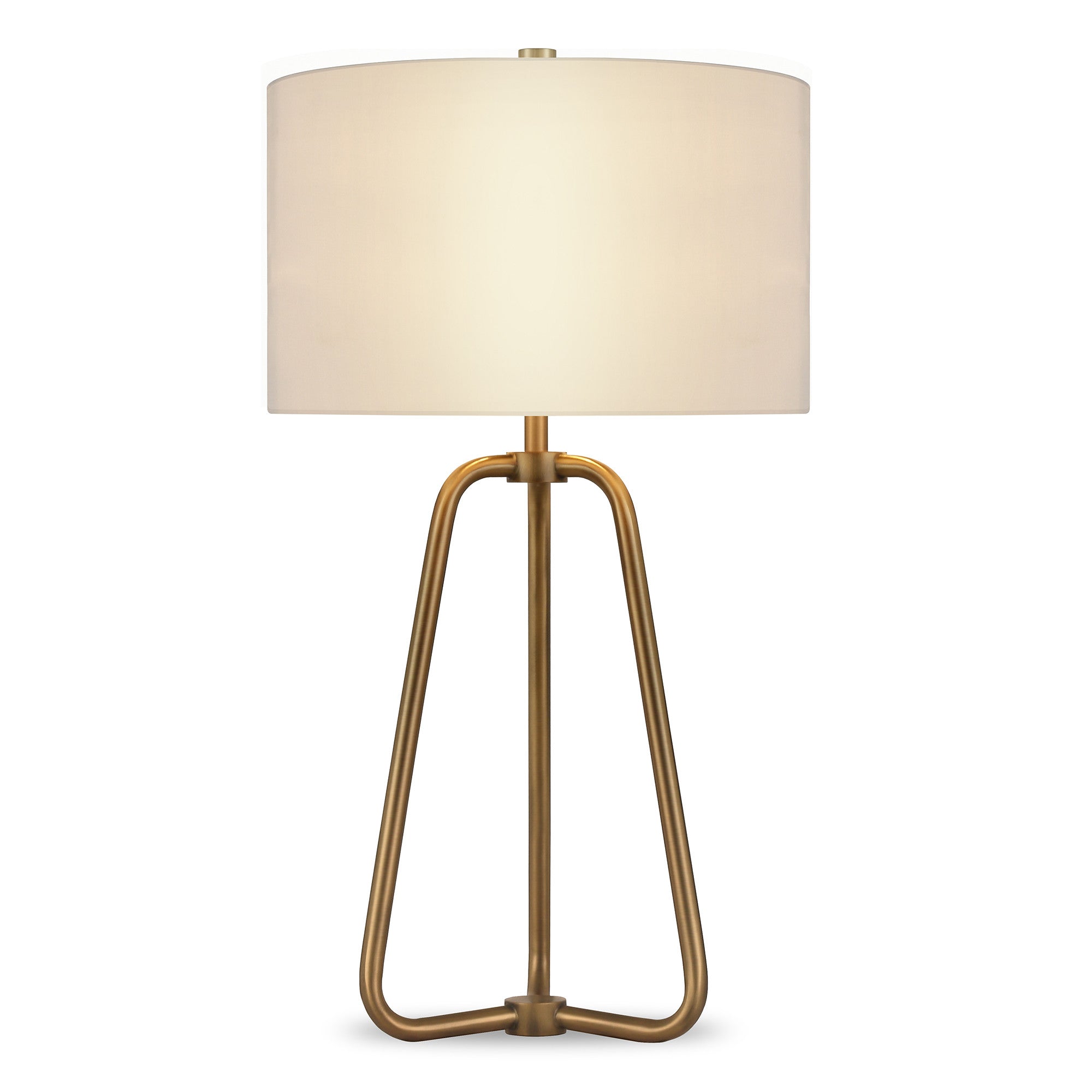 25" Brass Metal Table Lamp With White Drum Shade-1