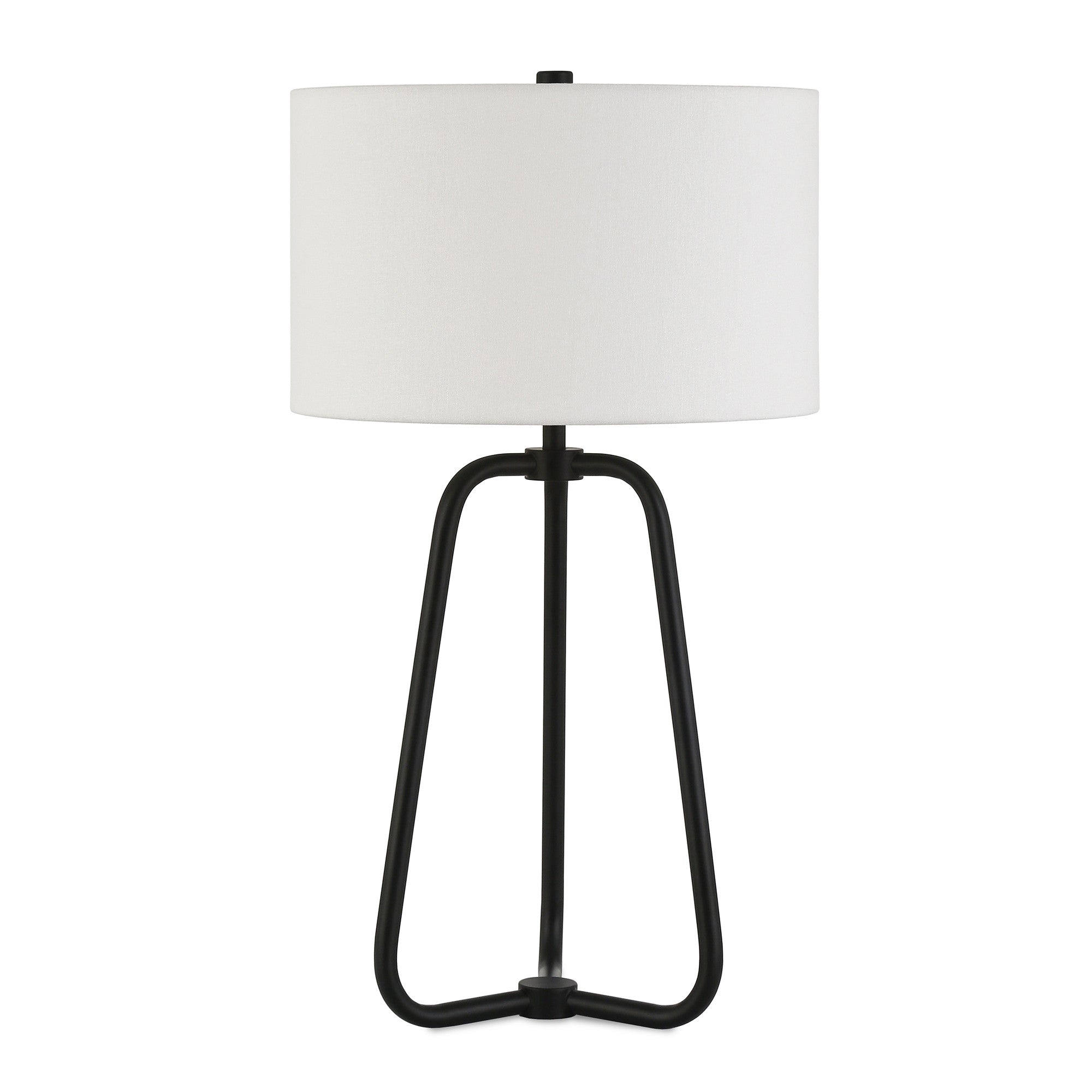 25" Black Metal Table Lamp With White Drum Shade-0