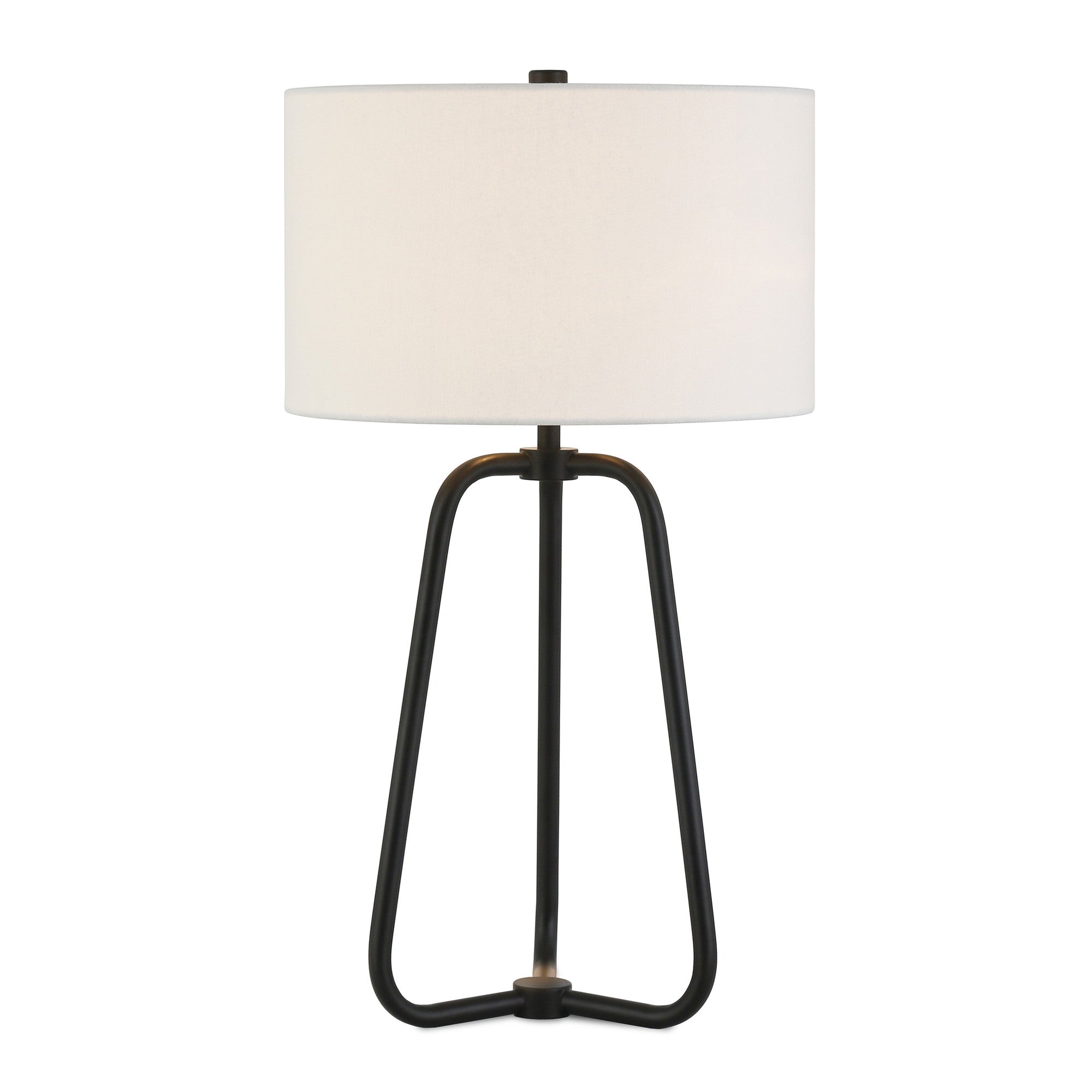 25" Black Metal Table Lamp With White Drum Shade-1