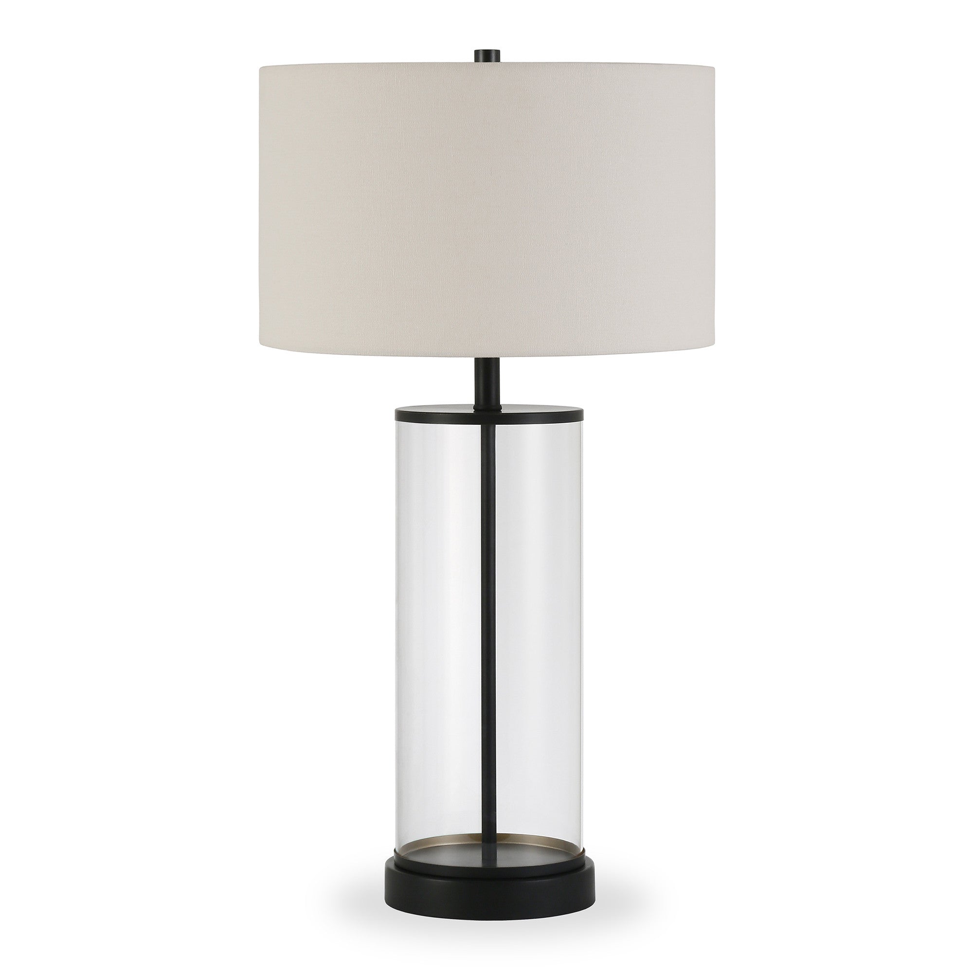 28" Black Glass Table Lamp With White Drum Shade-0