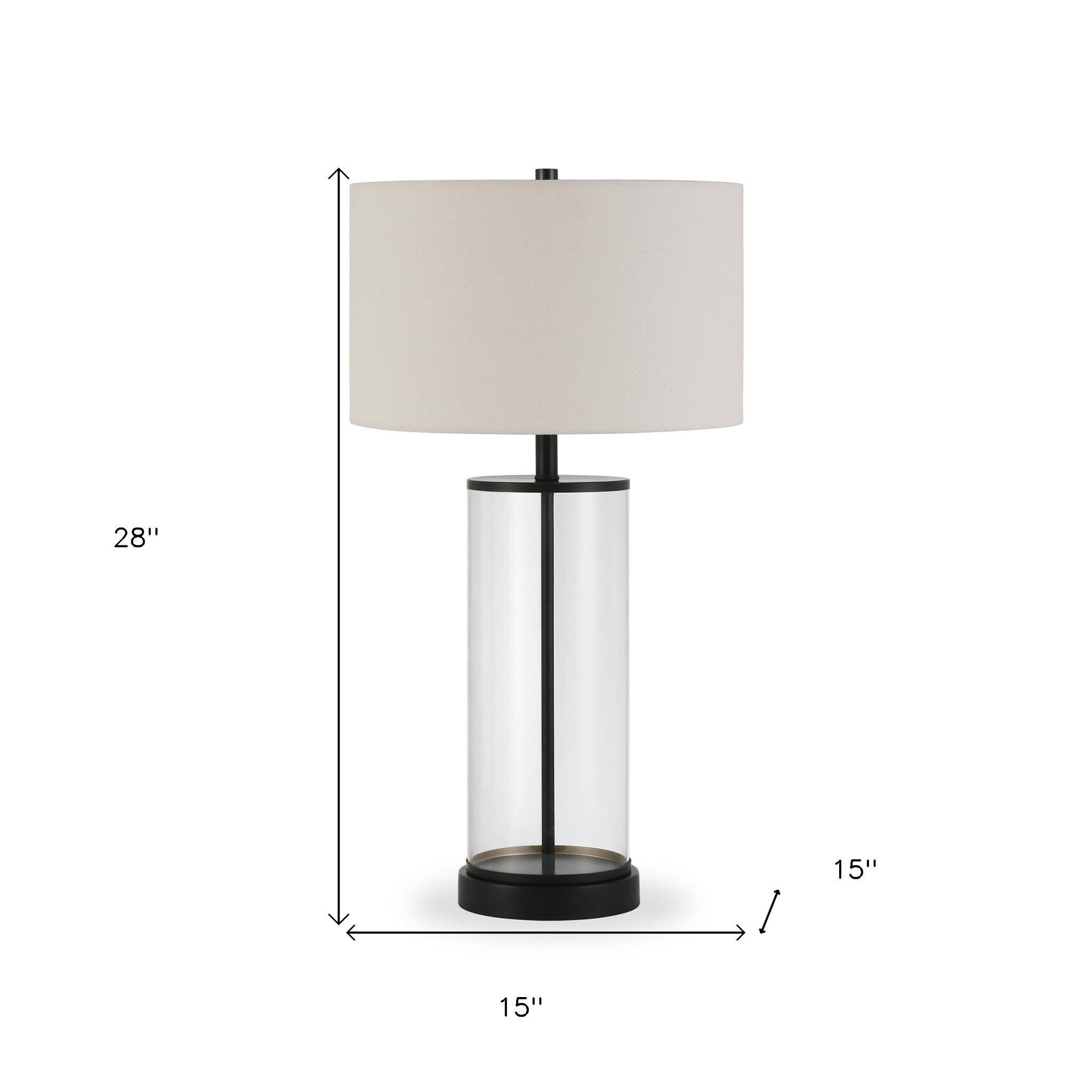 28" Black Glass Table Lamp With White Drum Shade-7