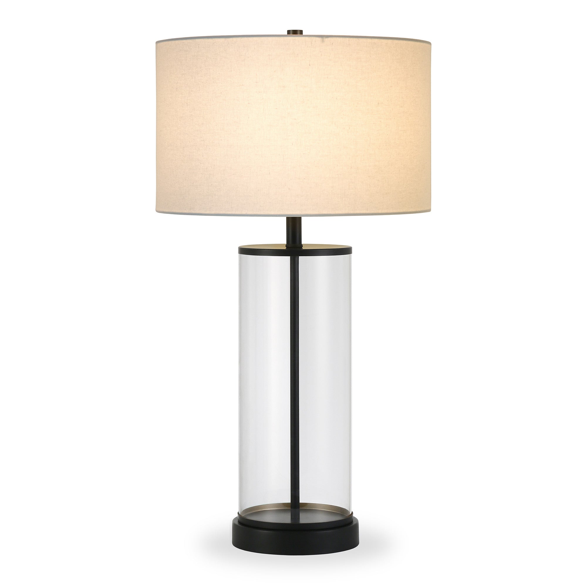 28" Black Glass Table Lamp With White Drum Shade-1