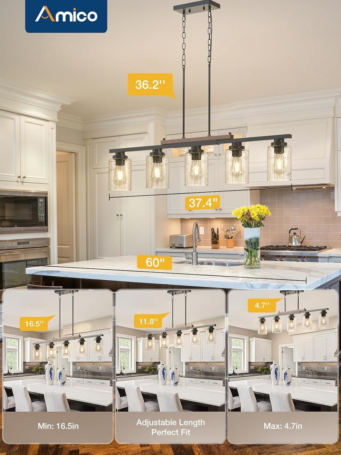 Five Light Farmhouse Dining Room Chandelier Black Metal-4