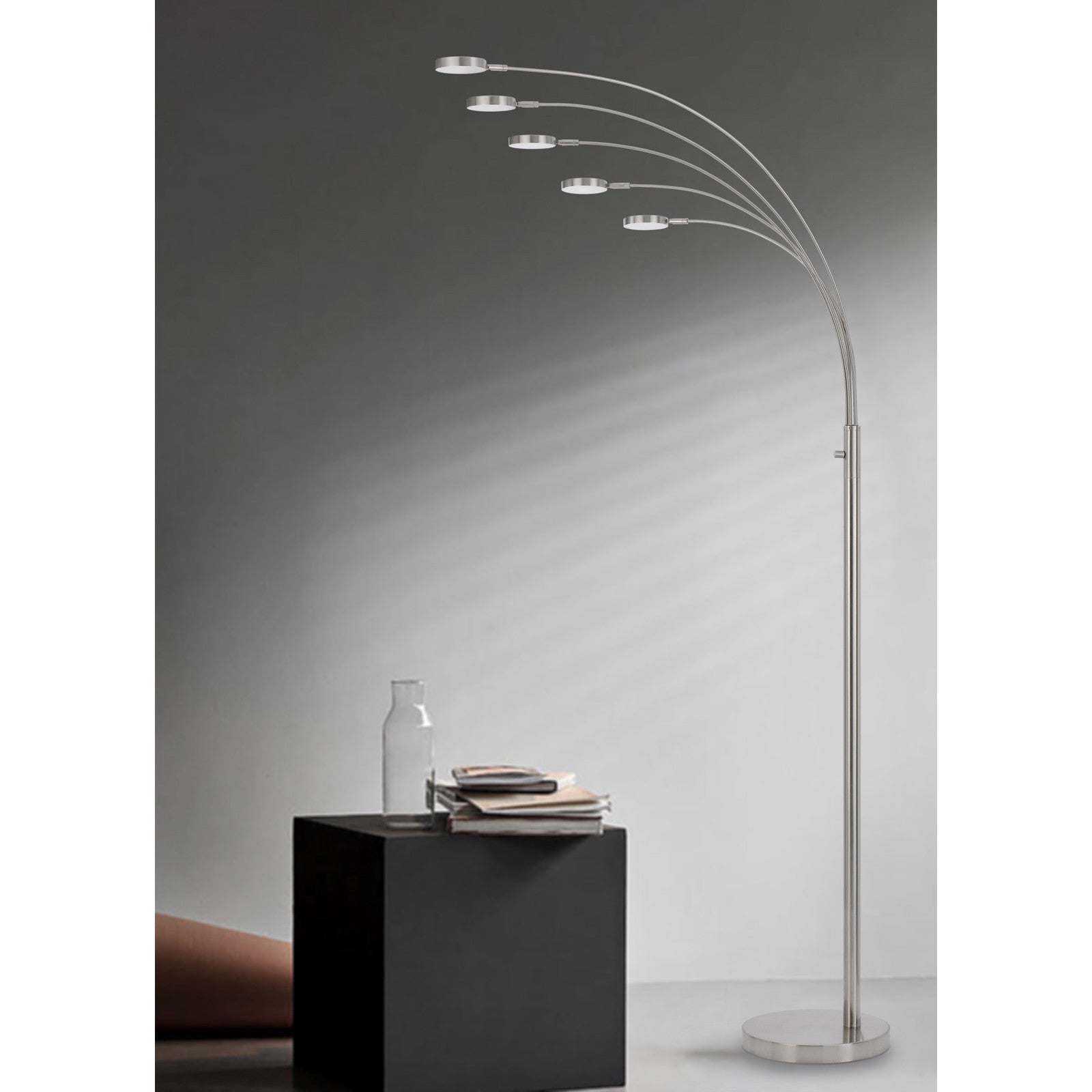 82" Nickel Five Light Led Arc Floor Lamp-3